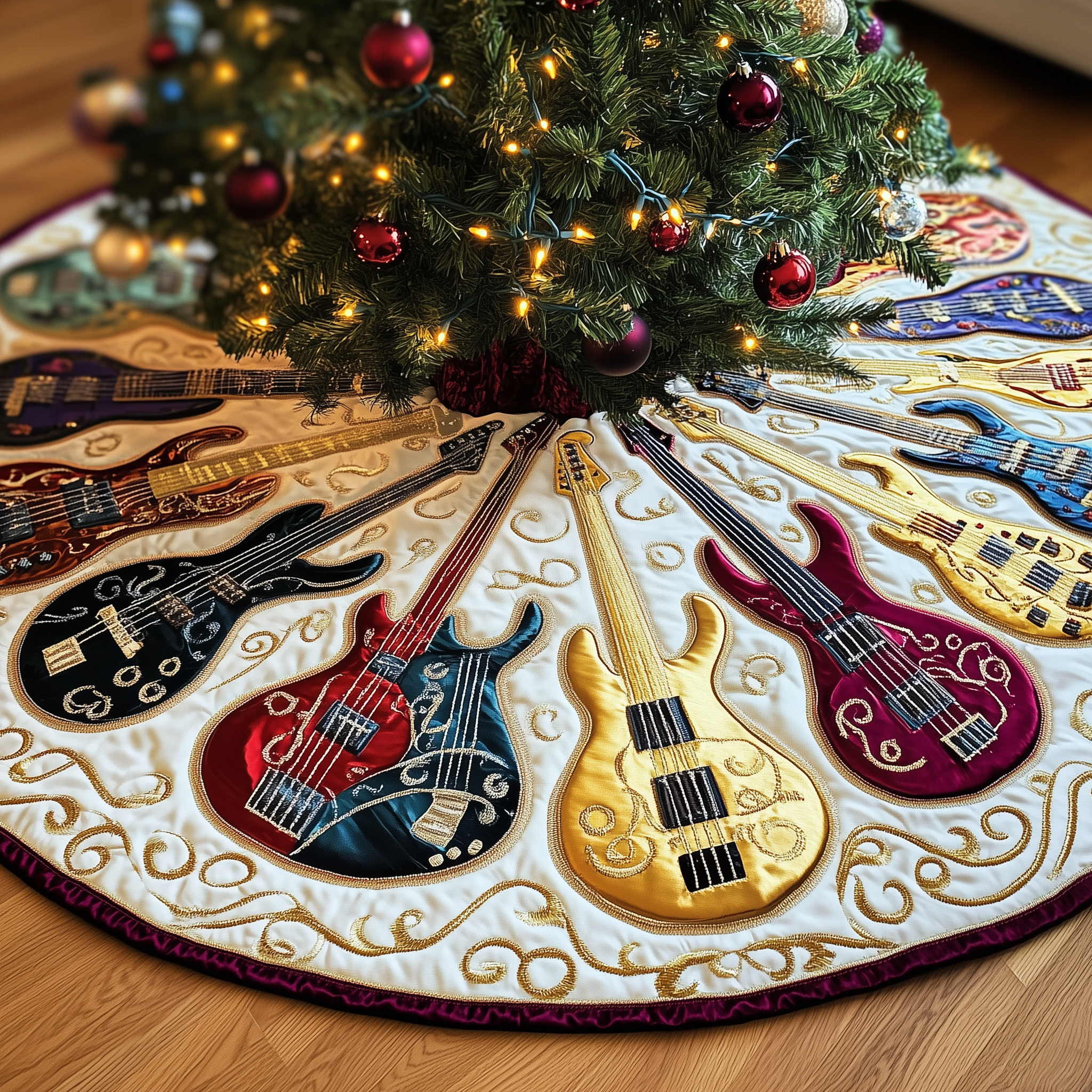 Guitar Bass Quilted Tree Skirt Feel the Holiday Spirit with a Safe and Chic Tree Skirt Guitar Bass Quilted Tree Skirt Feel the Holiday Spirit with a Safe and Chic Tree Skirt