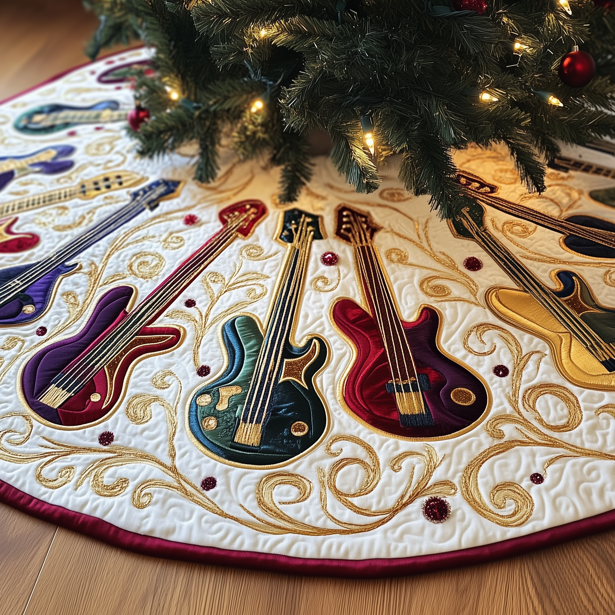 Guitar Bass Quilted Tree Skirt Feel the Love of Christmas with Thoughtful Tree Decor Guitar Bass Quilted Tree Skirt Feel the Love of Christmas with Thoughtful Tree Decor