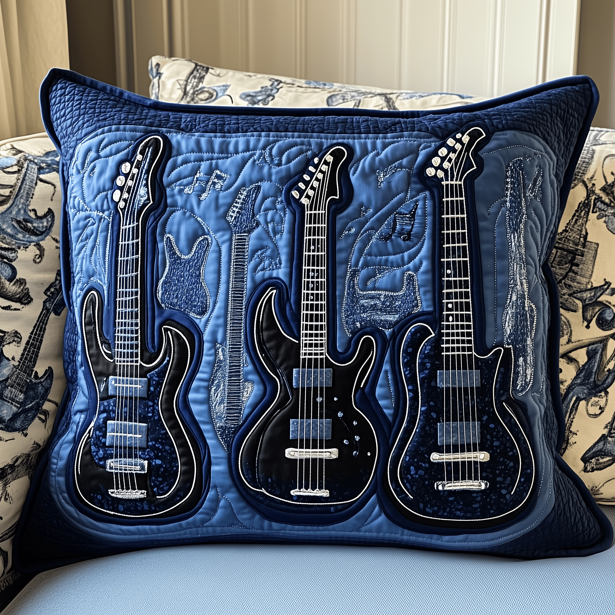 Guitar Melody Quilted Pillow Case Feel the Luxury You Deserve Every Night Guitar Melody Quilted Pillow Case Feel the Luxury You Deserve Every Night