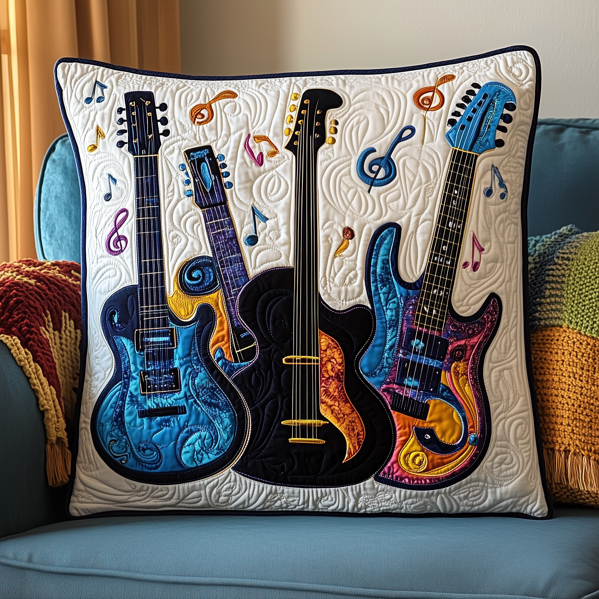 Guitar Melody Quilted Pillow Case Feel Unique with Customizable Pillow Case Designs Guitar Melody Quilted Pillow Case Feel Unique with Customizable Pillow Case Designs