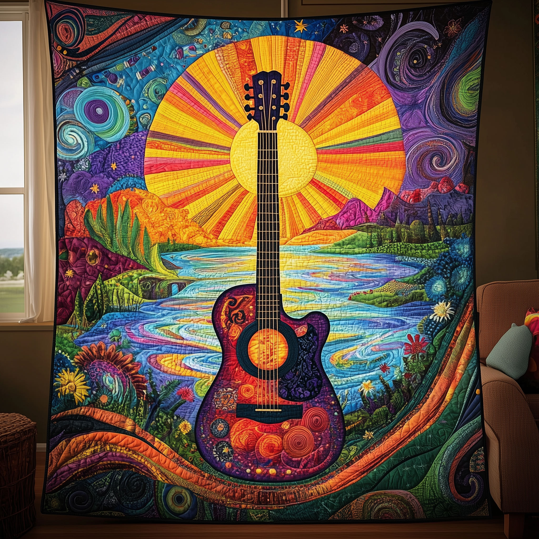 Guitar Peace Sign Quilted Blanket Feel Like Royalty with a Blanket Fit for Kings Guitar Peace Sign Quilted Blanket Feel Like Royalty with a Blanket Fit for Kings