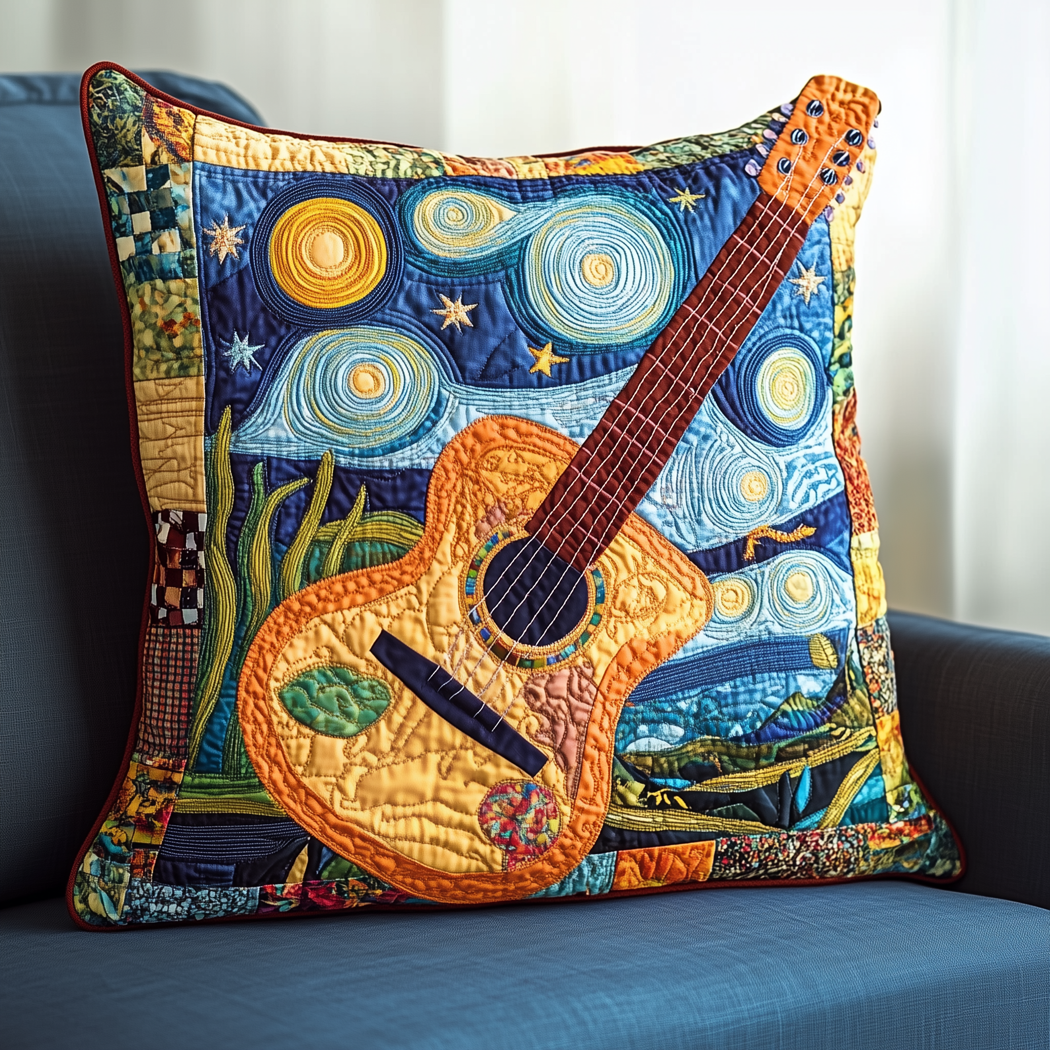 Guitar Starry Night Quilted Pillow Case Feel the Magic of Holidays with Festive Pillow Cases Guitar Starry Night Quilted Pillow Case Feel the Magic of Holidays with Festive Pillow Cases