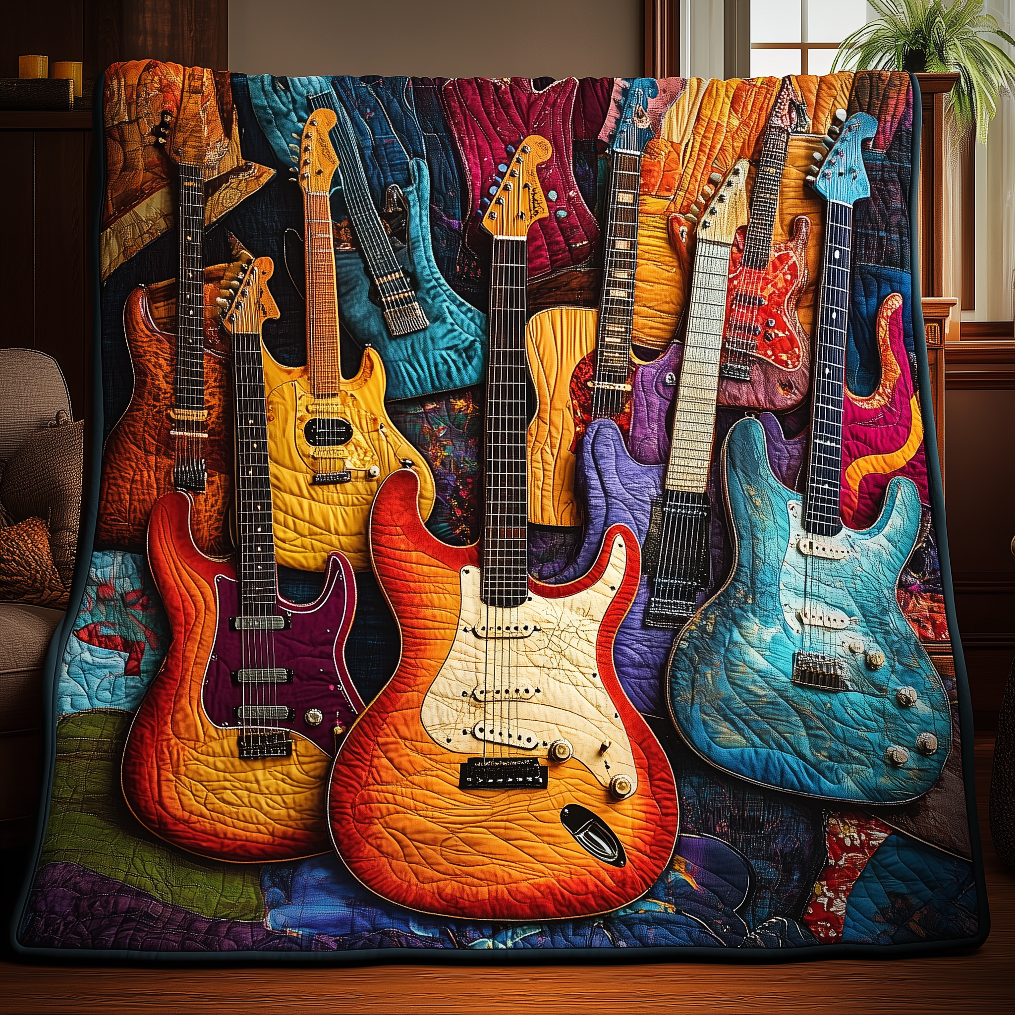 Guitar Sunrise Quilted Blanket Snuggle Up with a Blanket That Brings Everyone Closer Guitar Sunrise Quilted Blanket Snuggle Up with a Blanket That Brings Everyone Closer