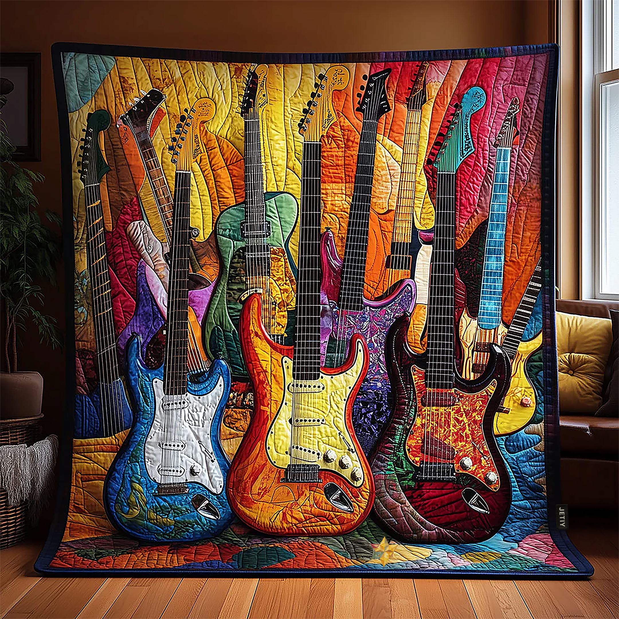 Guitar Sunshine Quilted Blanket Feel Unique with a Blanket Made Just for You Guitar Sunshine Quilted Blanket Feel Unique with a Blanket Made Just for You