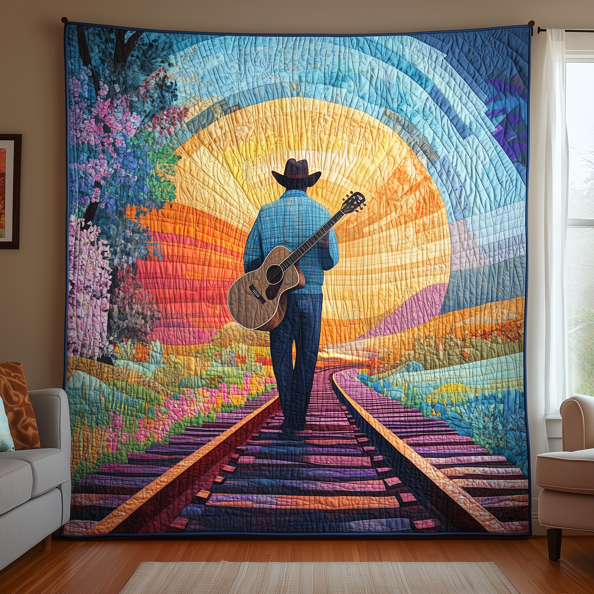 Guitarist Twilight Journey Quilted Blanket A Blanket for Every Season and Every Mood Guitarist Twilight Journey Quilted Blanket A Blanket for Every Season and Every Mood