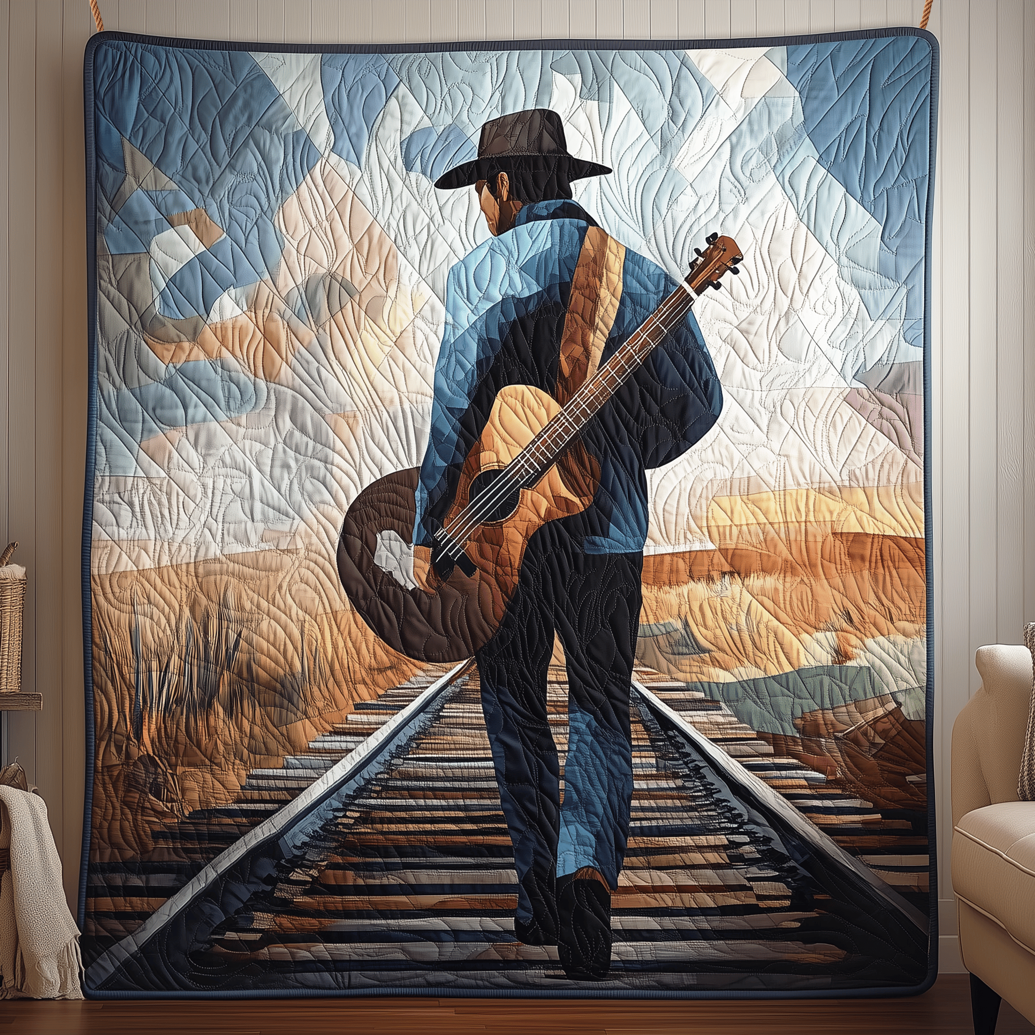 Guitarist Twilight Journey Quilted Blanket Experience the Ultimate in Custom Comfort Guitarist Twilight Journey Quilted Blanket Experience the Ultimate in Custom Comfort