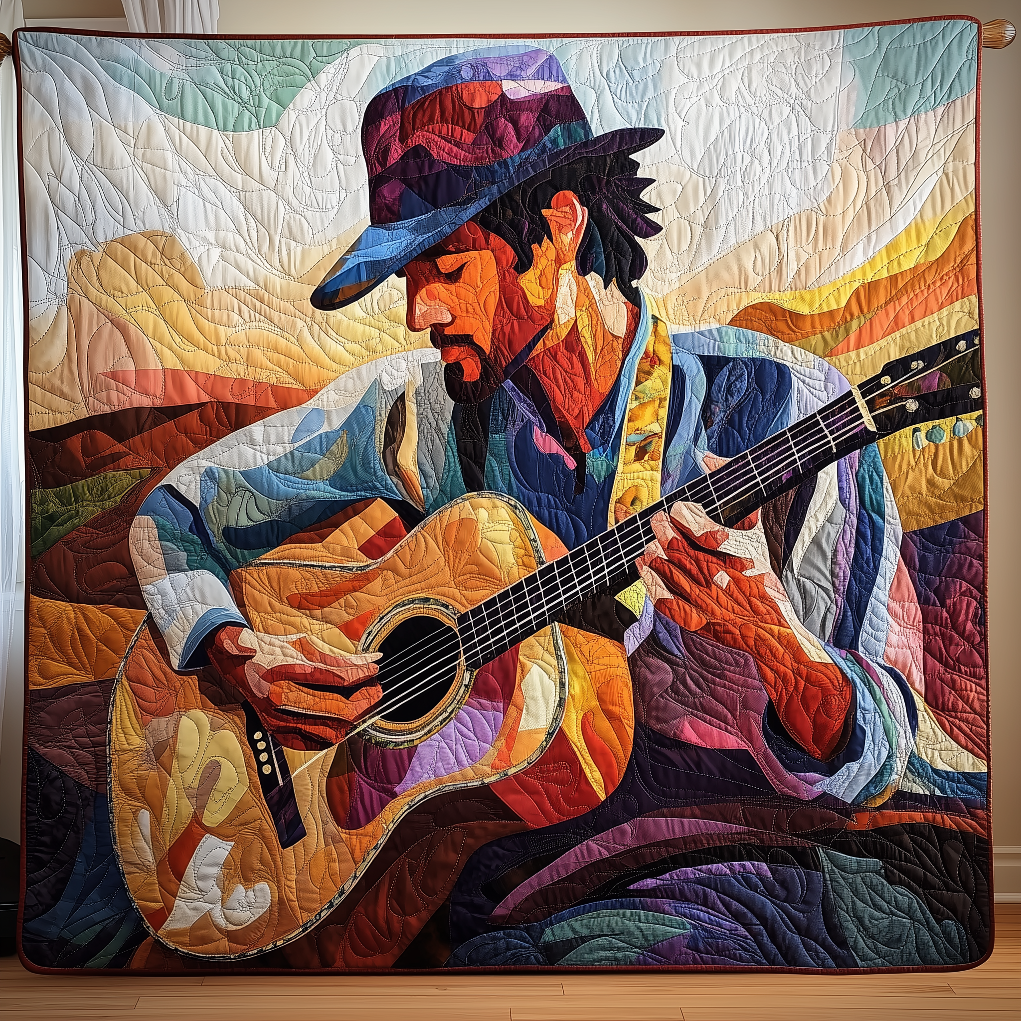 Guitarist Vibrant Melodies Quilted Blanket A Blanket That Makes Family Nights Extra Special Guitarist Vibrant Melodies Quilted Blanket A Blanket That Makes Family Nights Extra Special