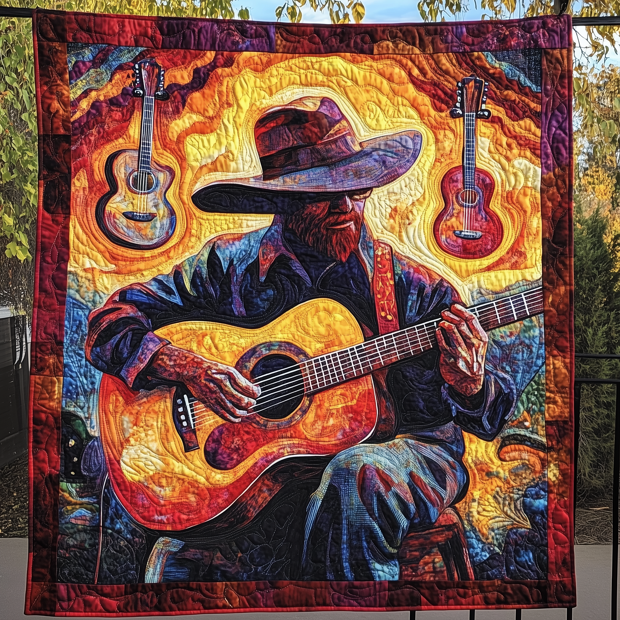 Guitarist Vibrant Melodies Quilted Blanket Celebrate Your Individuality with a Blanket That Speaks to You Guitarist Vibrant Melodies Quilted Blanket Celebrate Your Individuality with a Blanket That Speaks to You