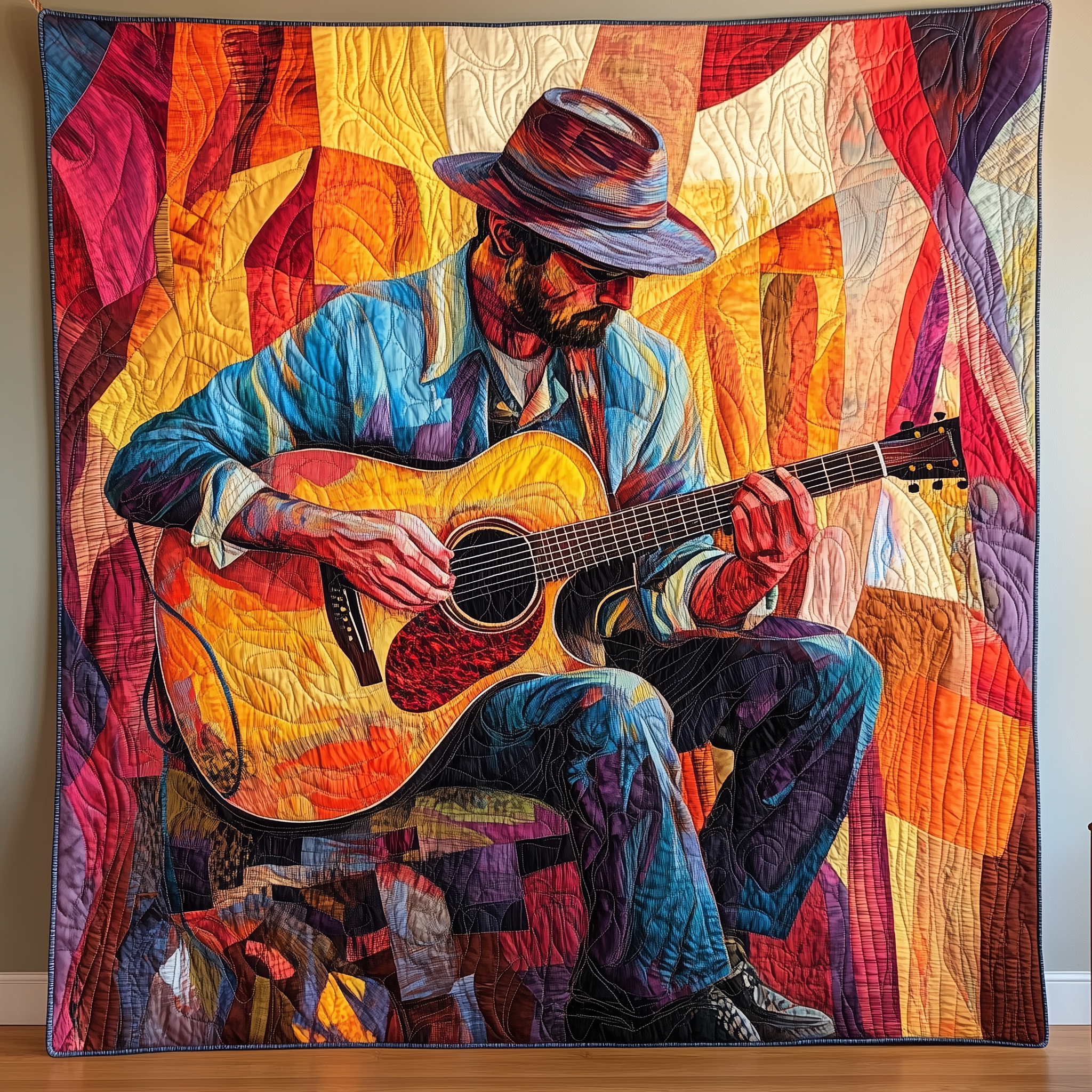 Guitarist Vibrant Melodies Quilted Blanket Experience True Personal Comfort with Our Blanket Guitarist Vibrant Melodies Quilted Blanket Experience True Personal Comfort with Our Blanket
