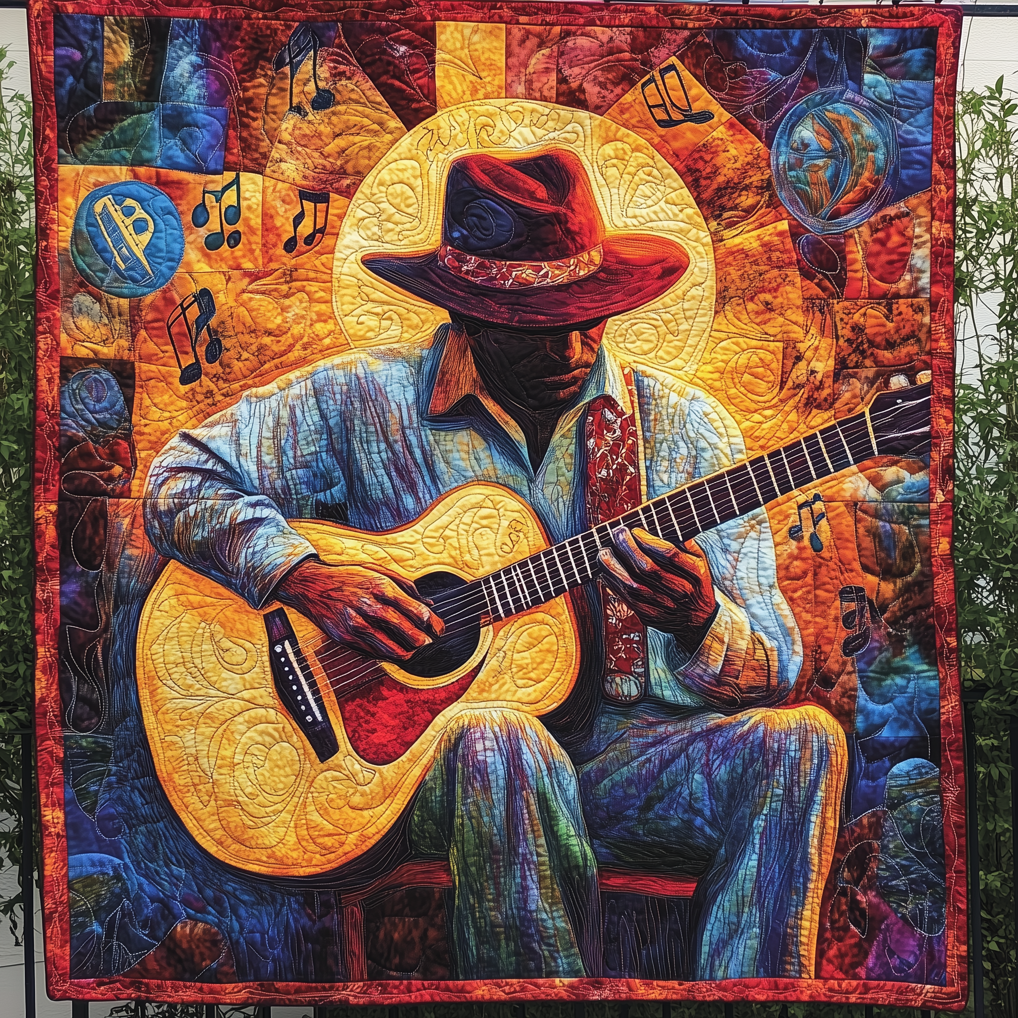 Guitarist Vibrant Melodies Quilted Blanket Feel Like Royalty with a Blanket Fit for Kings Guitarist Vibrant Melodies Quilted Blanket Feel Like Royalty with a Blanket Fit for Kings