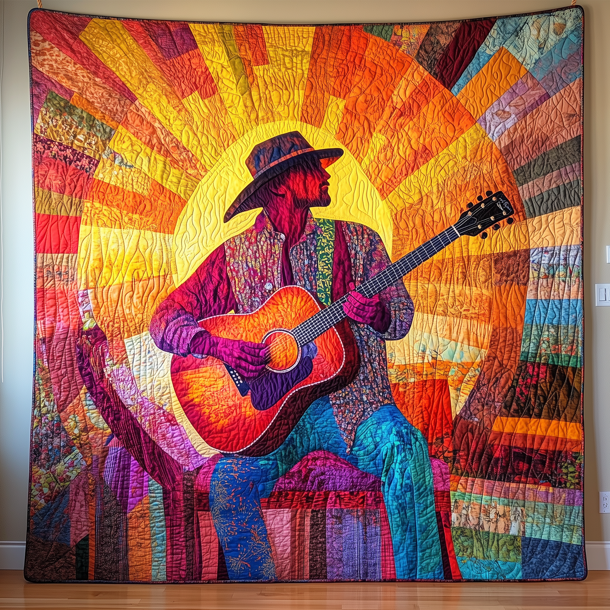 Guitarist Vibrant Melodies Quilted Blanket Feel the Luxury of a Blanket That Stands Out Guitarist Vibrant Melodies Quilted Blanket Feel the Luxury of a Blanket That Stands Out