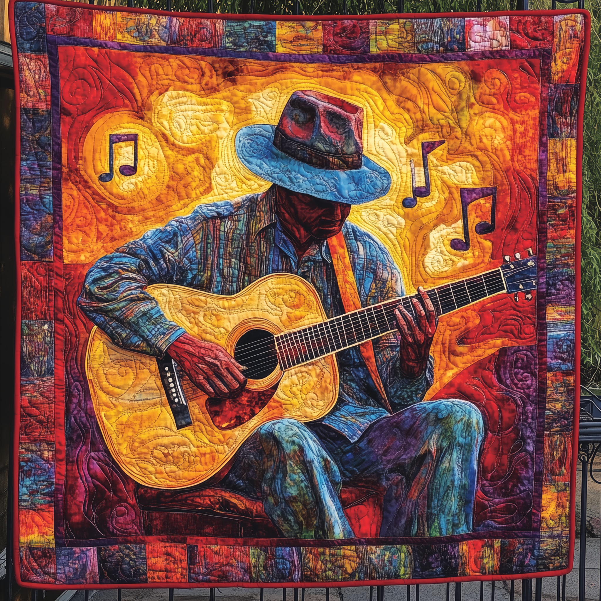 Guitarist Vibrant Melodies Quilted Blanket Feel the Power of Personalized Comfort with Our Blanket Guitarist Vibrant Melodies Quilted Blanket Feel the Power of Personalized Comfort with Our Blanket