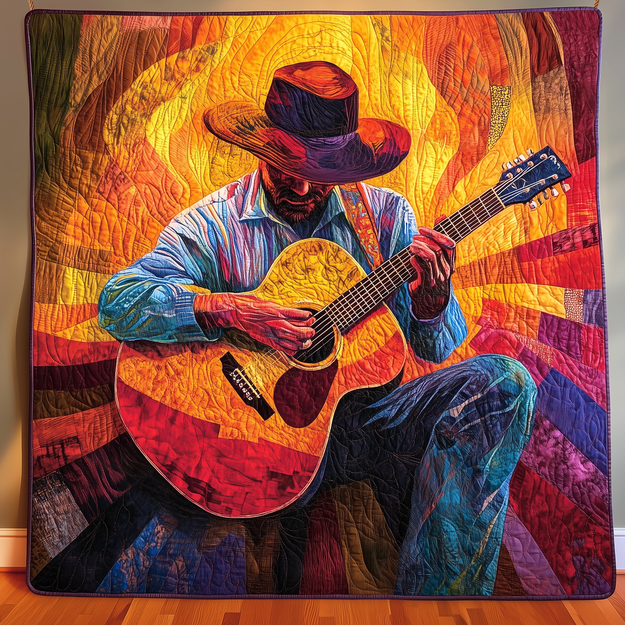 Guitarist Vibrant Melodies Quilted Blanket Feel Unique with a Blanket Made Just for You Guitarist Vibrant Melodies Quilted Blanket Feel Unique with a Blanket Made Just for You