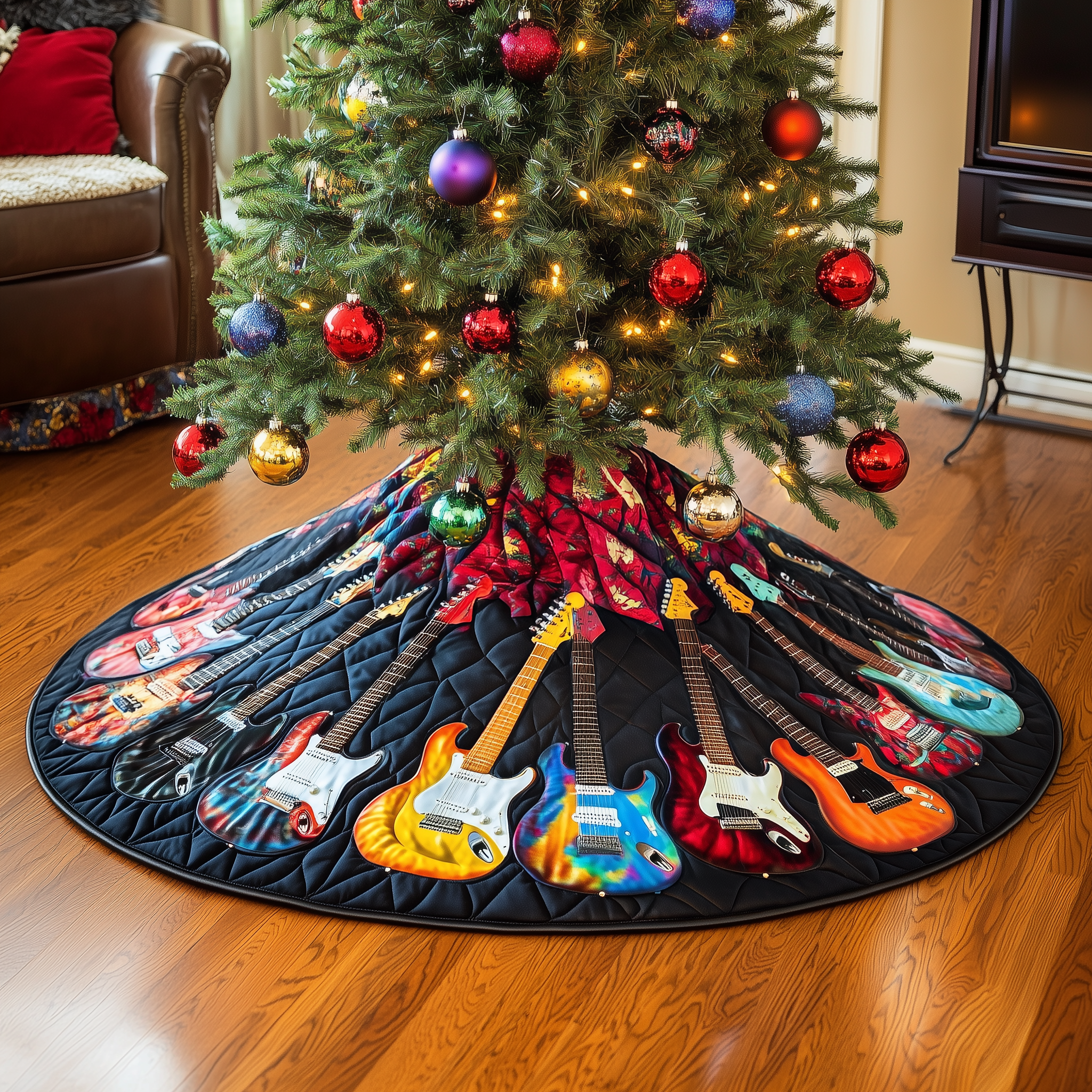 Guitars Quilted Tree Skirt Add Magic to Your Holidays with Safe Tree Decor Guitars Quilted Tree Skirt Add Magic to Your Holidays with Safe Tree Decor