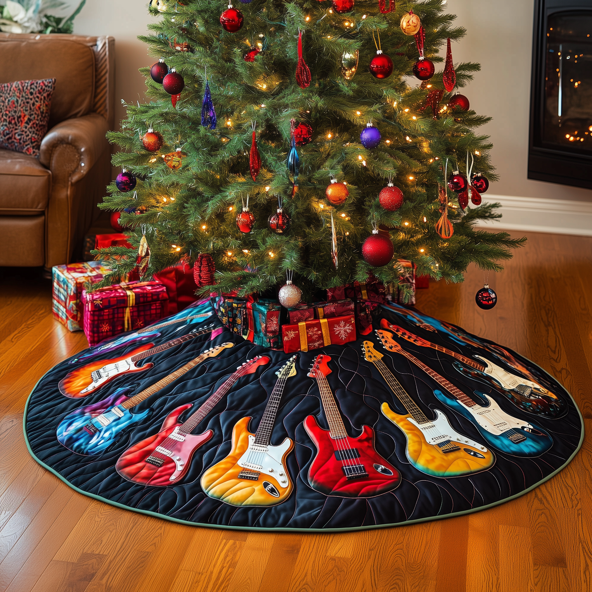 Guitars Quilted Tree Skirt Bring the Whole Family Together with Protective Holiday Decor Guitars Quilted Tree Skirt Bring the Whole Family Together with Protective Holiday Decor