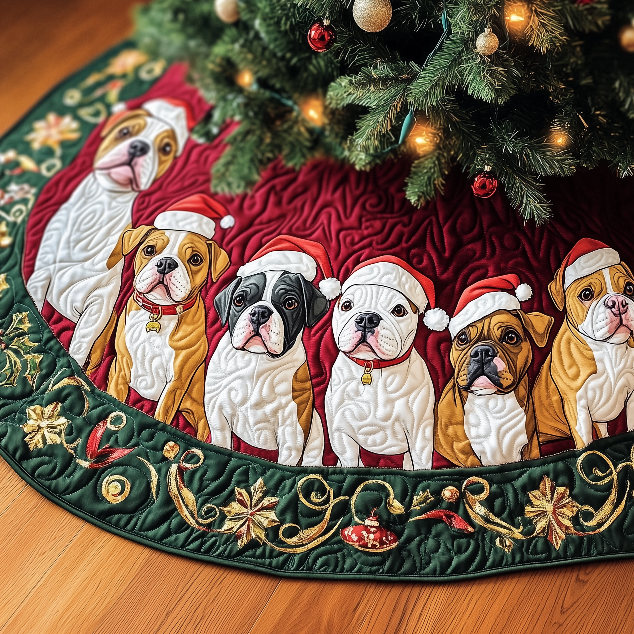 Happy Bulldog Christmas Quilted Tree Skirt Add Heart to Your Holidays with a Durable Tree Skirt Happy Bulldog Christmas Quilted Tree Skirt Add Heart to Your Holidays with a Durable Tree Skirt