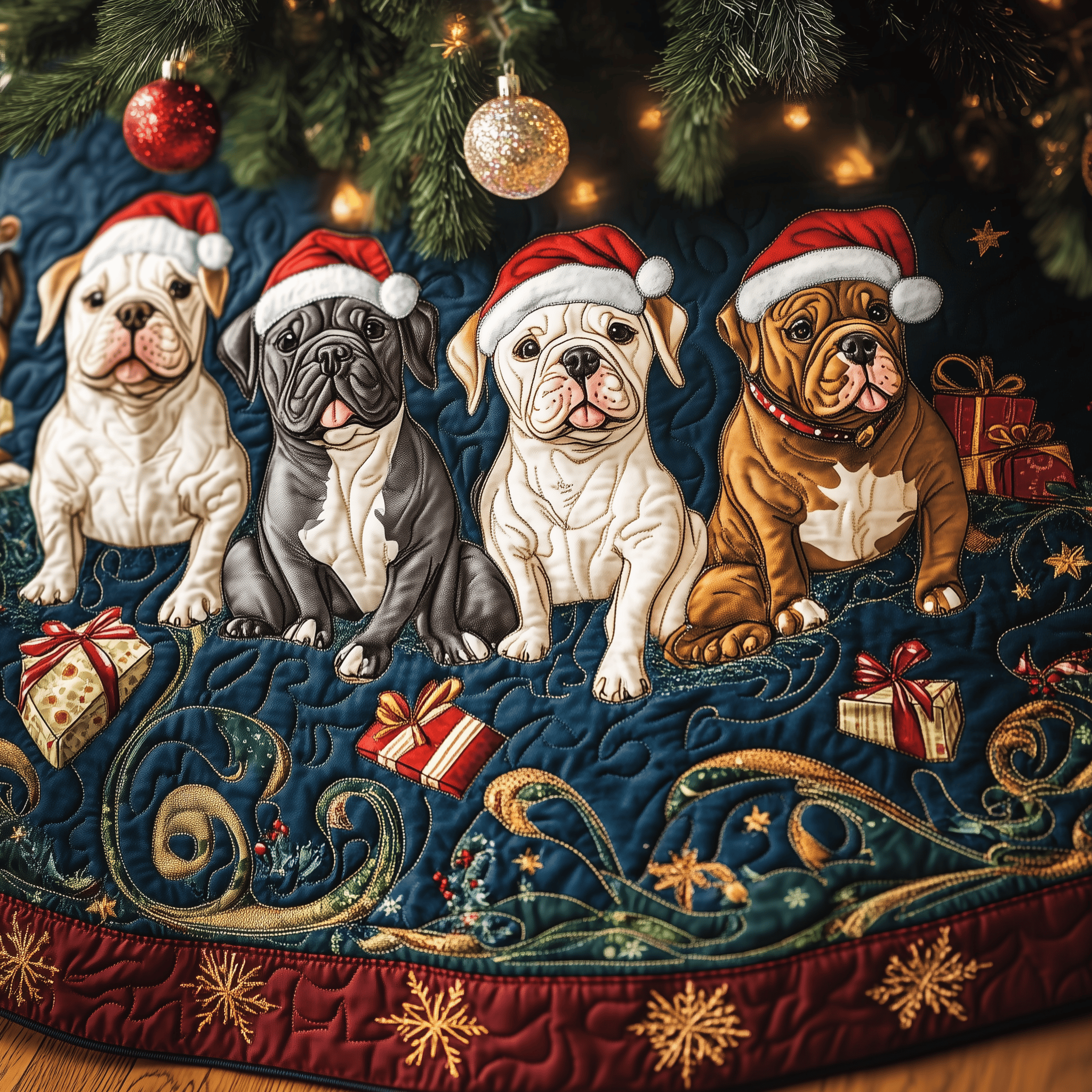 Happy Bulldog Christmas Quilted Tree Skirt Celebrate Togetherness with Thoughtful Holiday Decor Happy Bulldog Christmas Quilted Tree Skirt Celebrate Togetherness with Thoughtful Holiday Decor