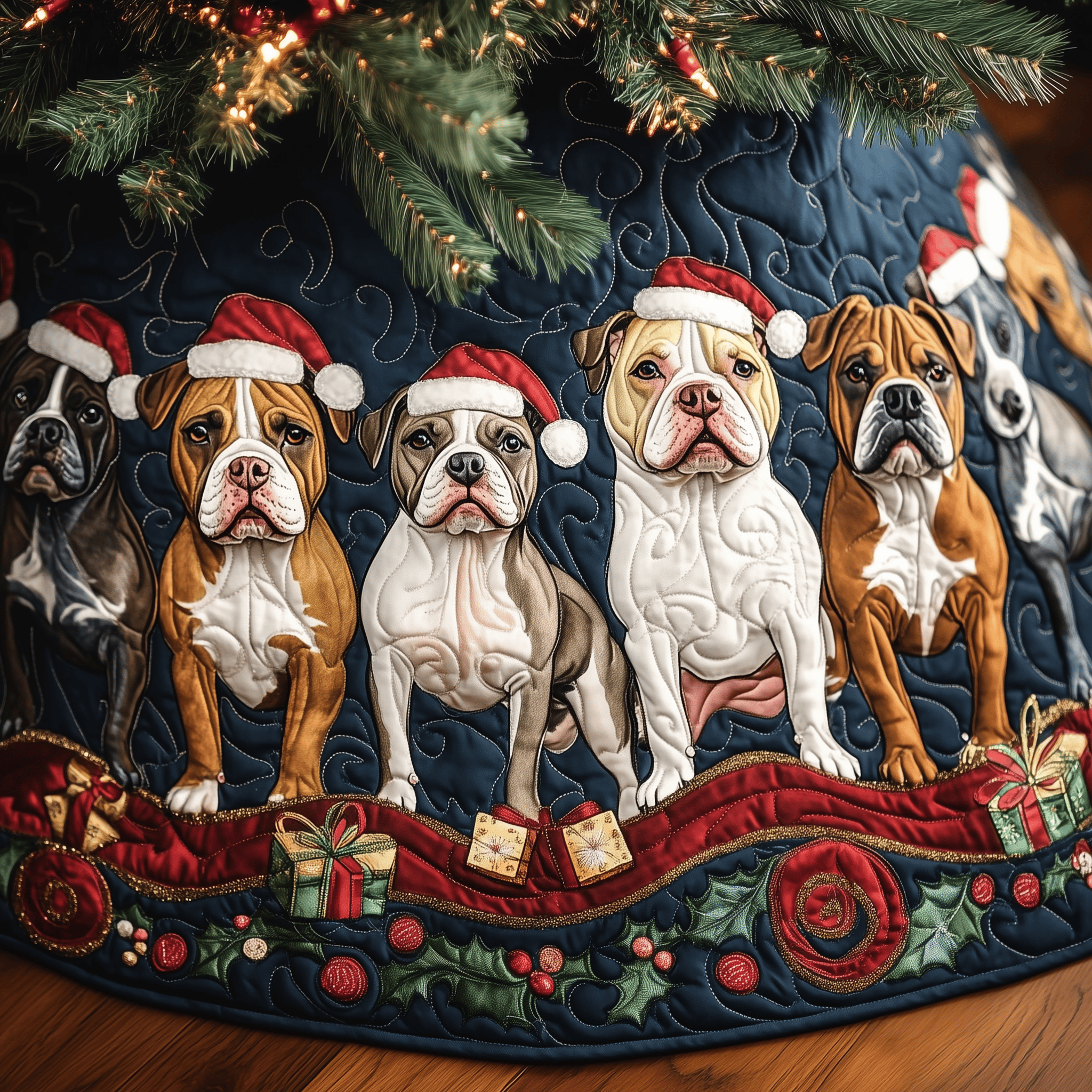 Happy Bulldog Christmas Quilted Tree Skirt Feel the Love of Christmas Under a Safe Tree Skirt Happy Bulldog Christmas Quilted Tree Skirt Feel the Love of Christmas Under a Safe Tree Skirt
