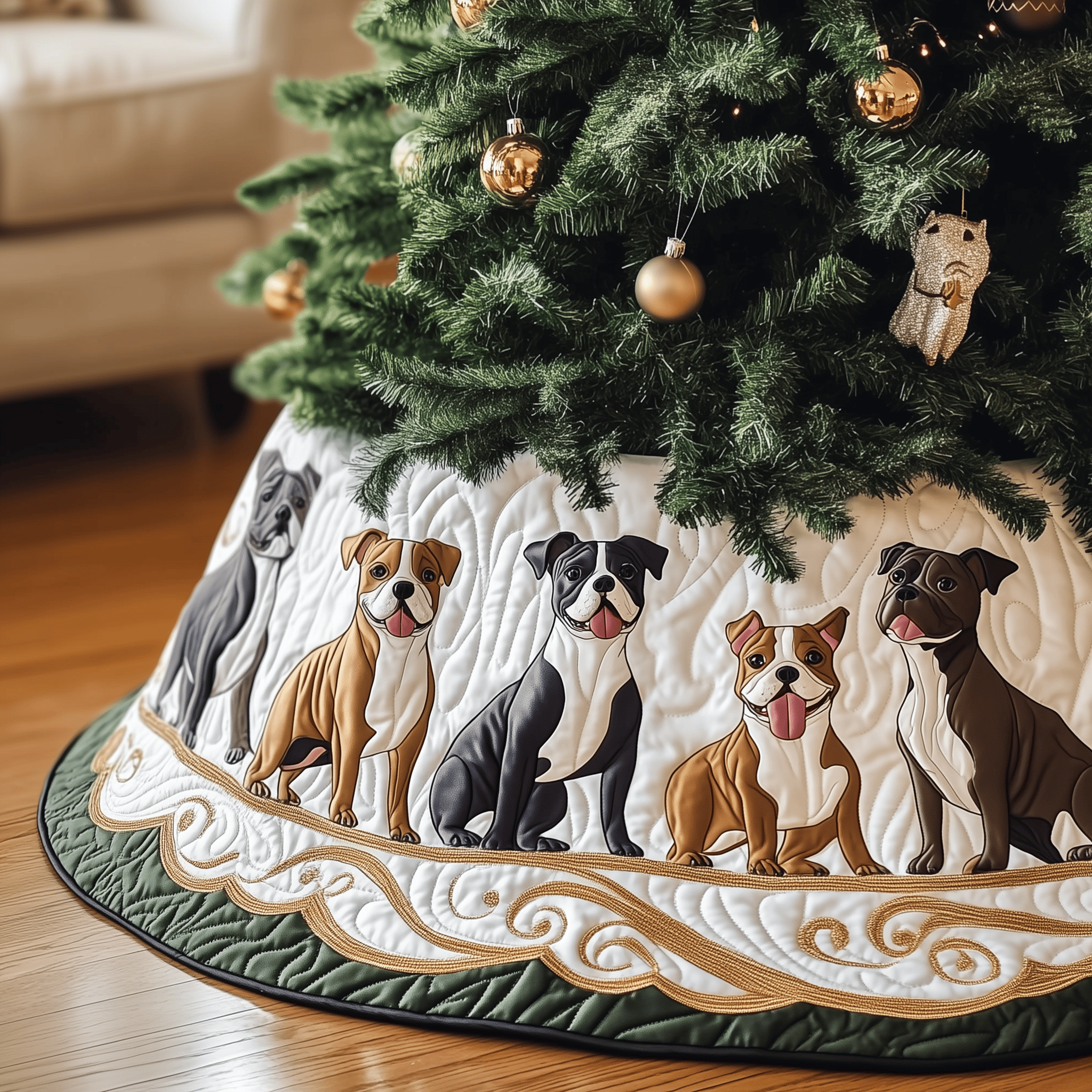 Happy Bulldog Christmas Quilted Tree Skirt Feel the Warmth of the Holidays with a Safe Tree Skirt Happy Bulldog Christmas Quilted Tree Skirt Feel the Warmth of the Holidays with a Safe Tree Skirt