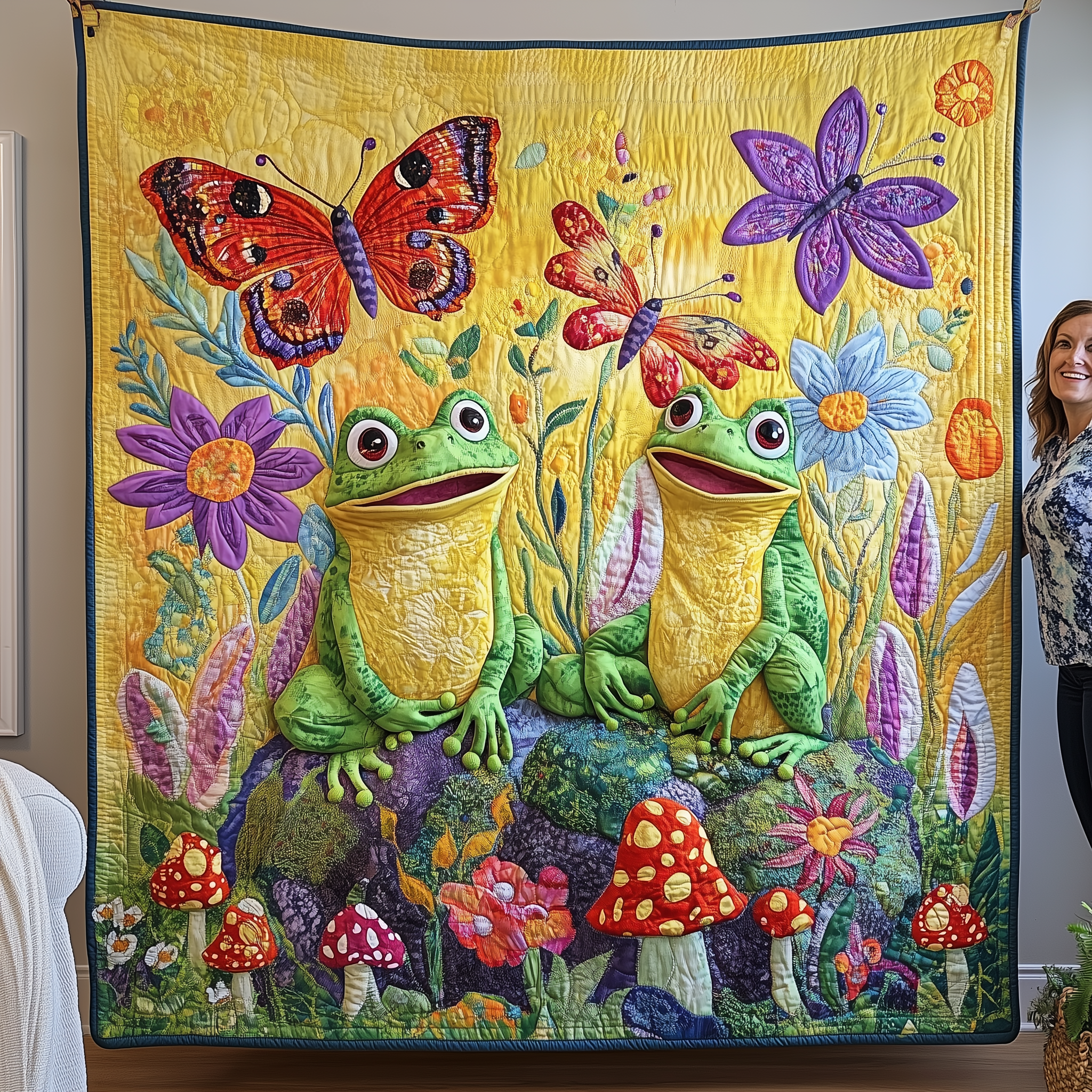 Happy Frog Haven Quilted Blanket Throw Blankets For Couch Frog Gift Items Happy Frog Haven Quilted Blanket Throw Blankets For Couch Frog Gift Items