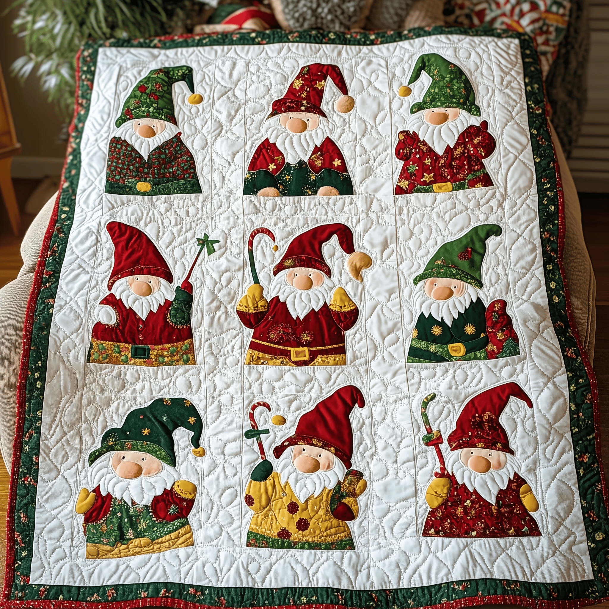 Happy Gnomes Quilted Blanket Feel Closer to Your Loved Ones with a Shared Blanket Happy Gnomes Quilted Blanket Feel Closer to Your Loved Ones with a Shared Blanket
