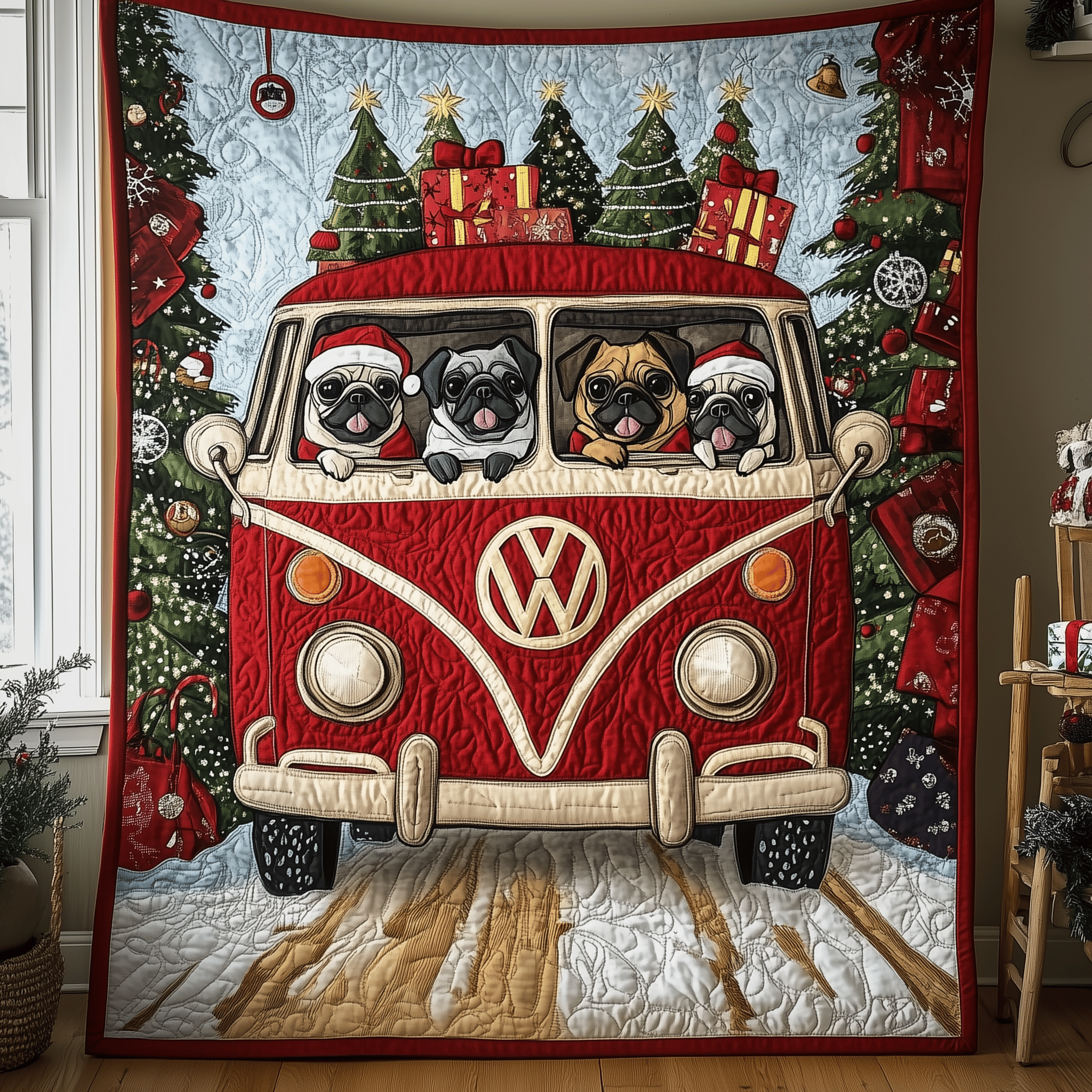 Happy Holiday Pugs Quilted Blanket Celebrate Your Individuality with a Blanket That Speaks to You Happy Holiday Pugs Quilted Blanket Celebrate Your Individuality with a Blanket That Speaks to You