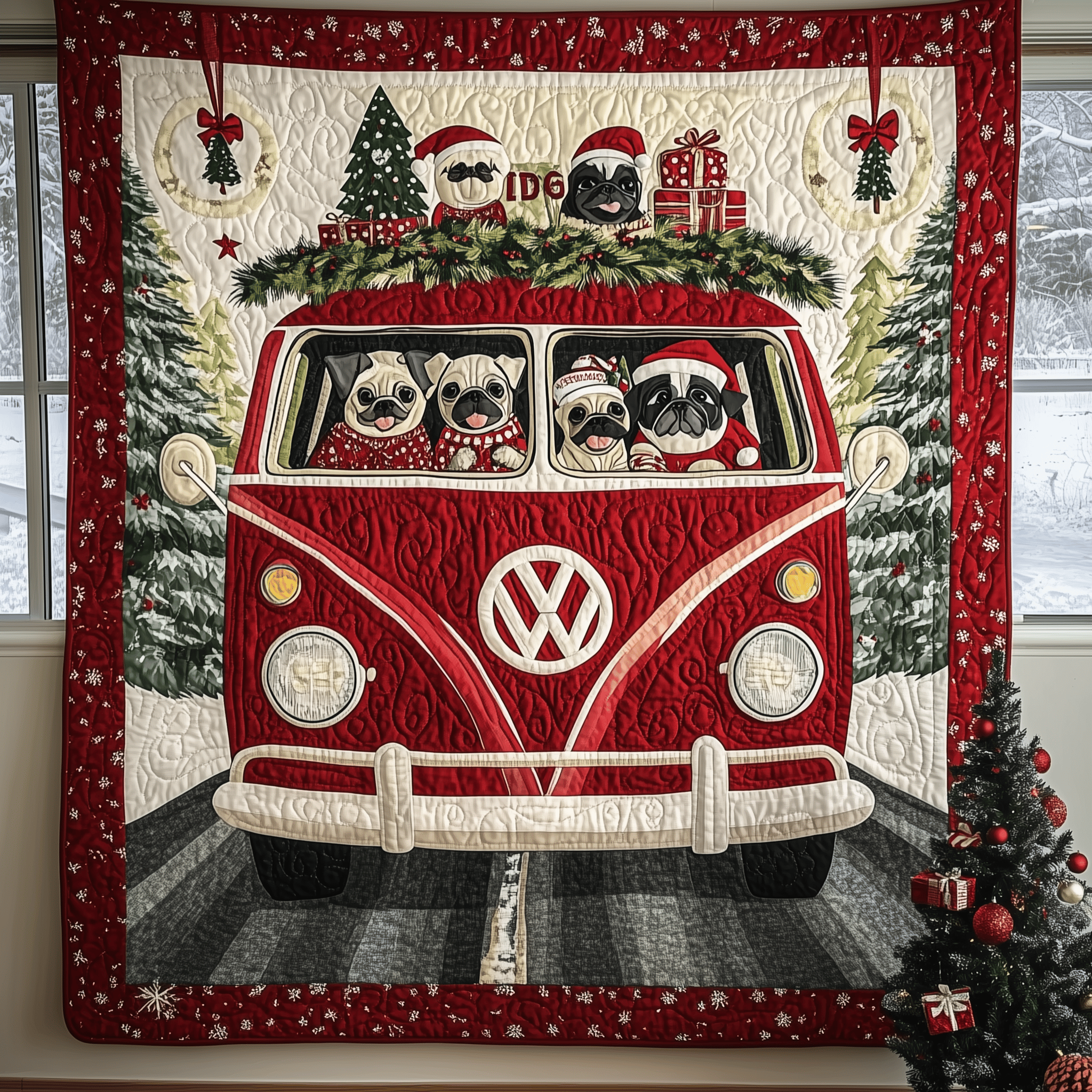 Happy Holiday Pugs Quilted Blanket Enjoy Tailored Comfort with Our Exclusive Blanket Happy Holiday Pugs Quilted Blanket Enjoy Tailored Comfort with Our Exclusive Blanket