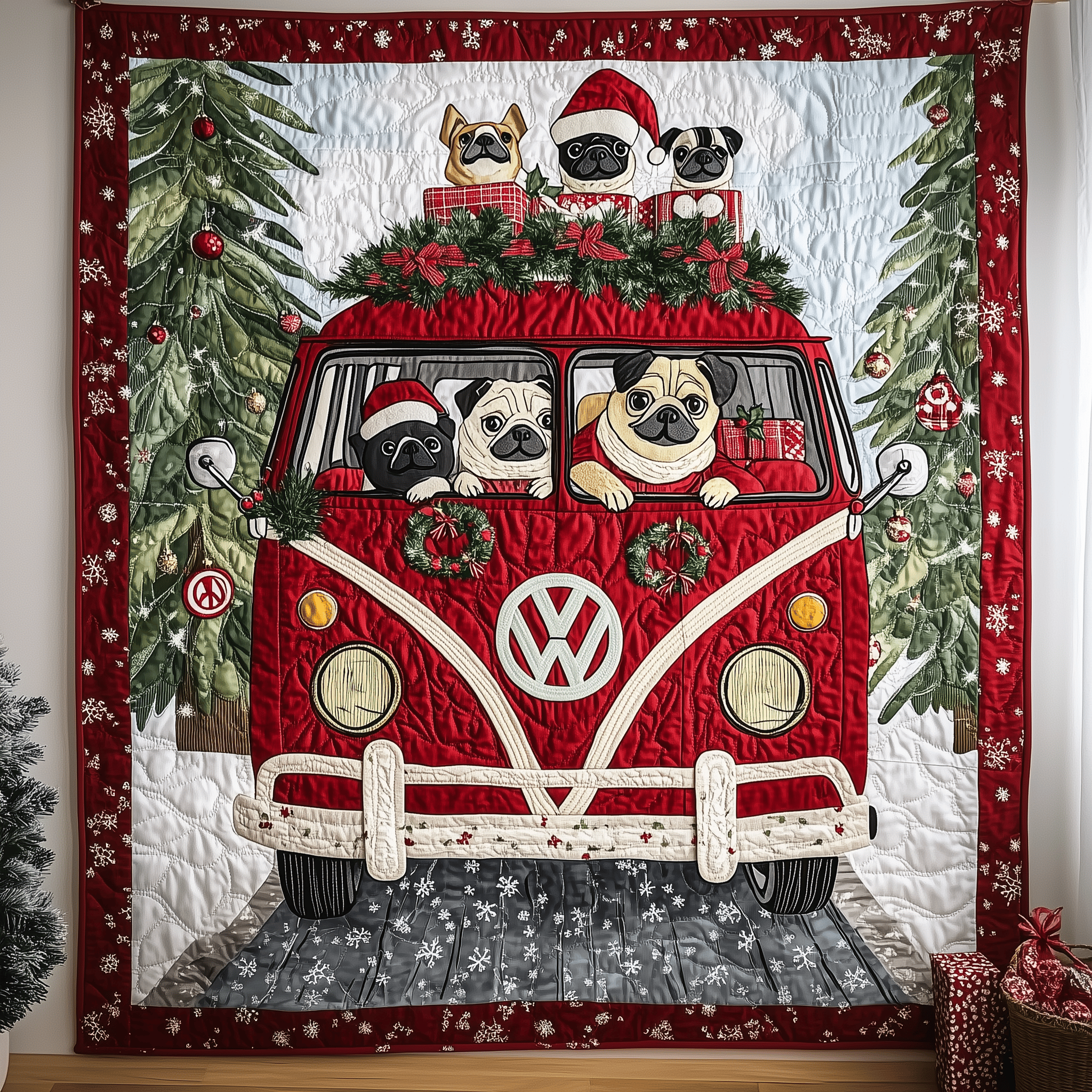 Happy Holiday Pugs Quilted Blanket Experience True Personal Comfort with Our Blanket Happy Holiday Pugs Quilted Blanket Experience True Personal Comfort with Our Blanket