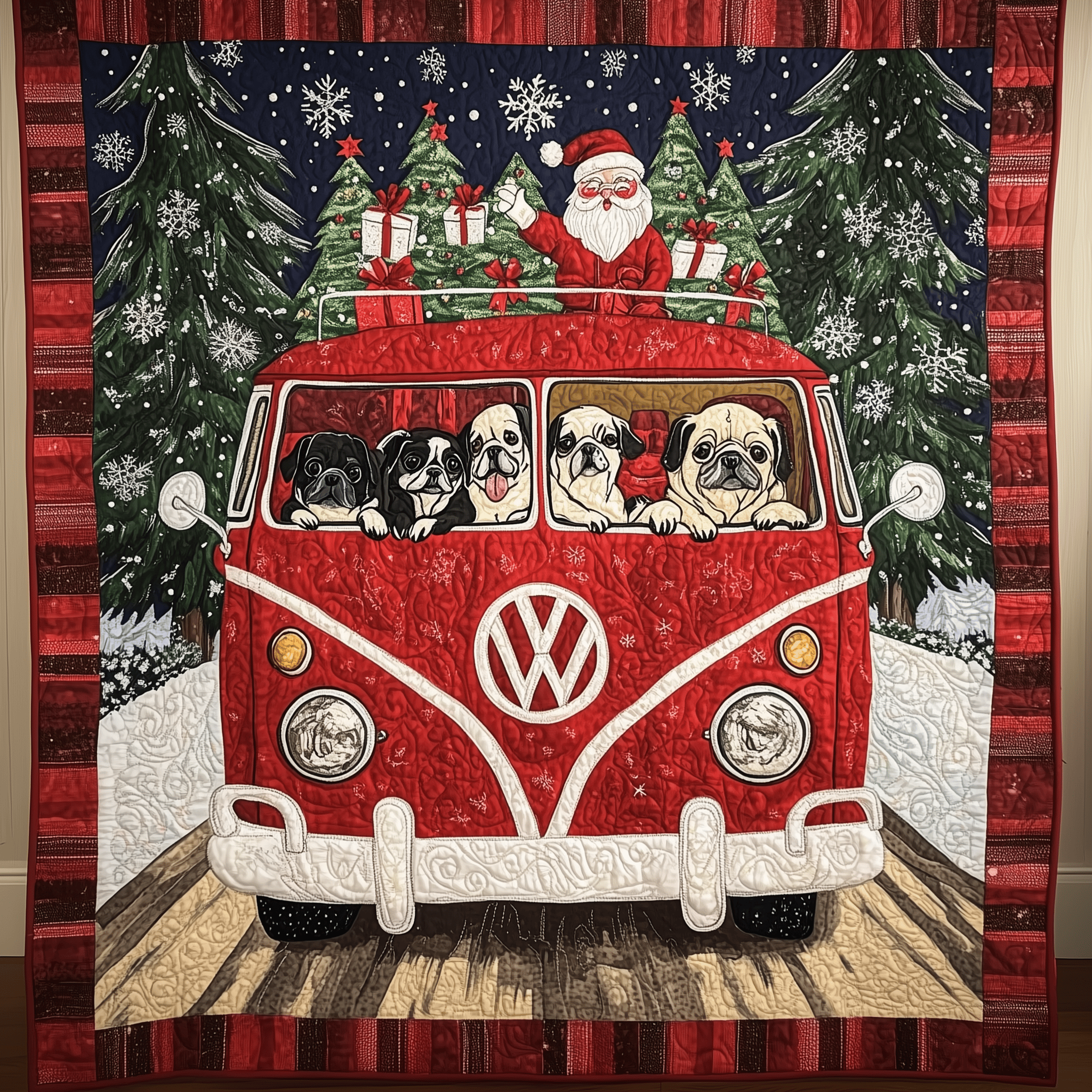 Happy Holiday Pugs Quilted Blanket Feel Like Royalty with a Blanket Fit for Kings Happy Holiday Pugs Quilted Blanket Feel Like Royalty with a Blanket Fit for Kings