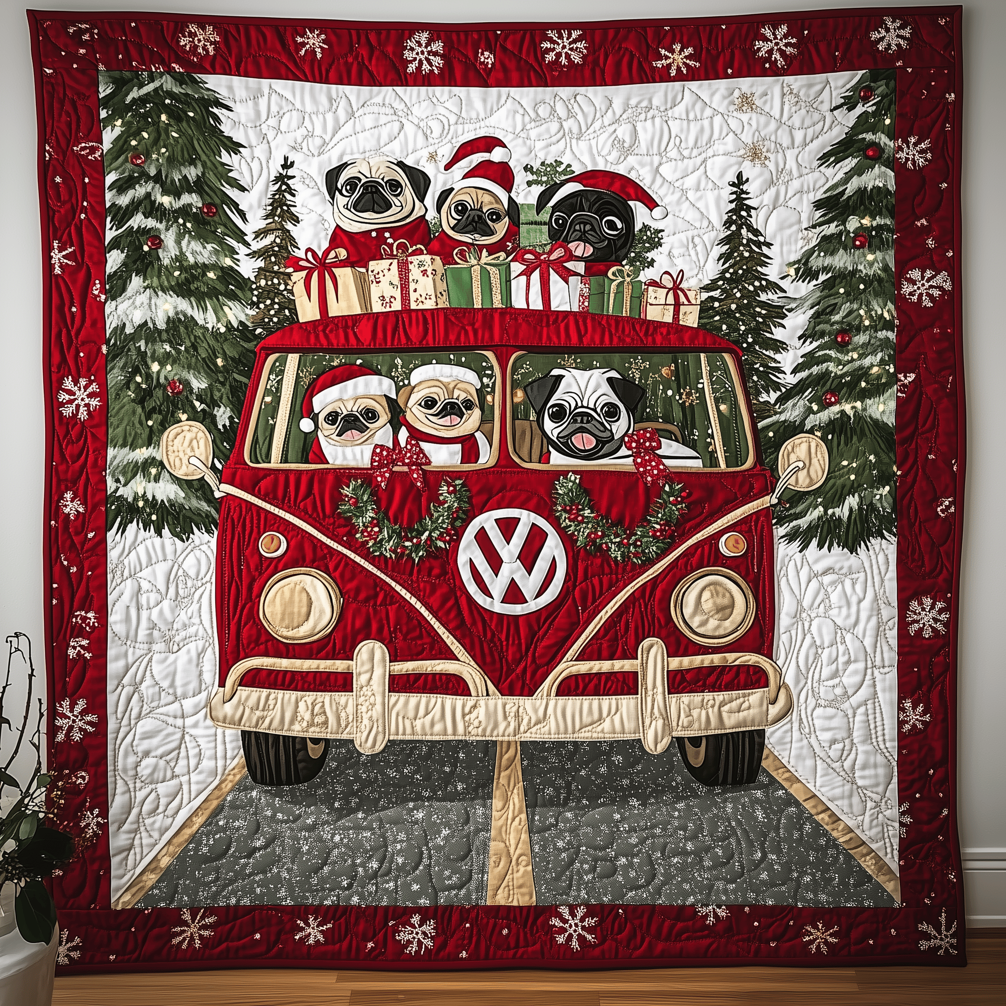 Happy Holiday Pugs Quilted Blanket Feel Unique with a Blanket Made Just for You Happy Holiday Pugs Quilted Blanket Feel Unique with a Blanket Made Just for You