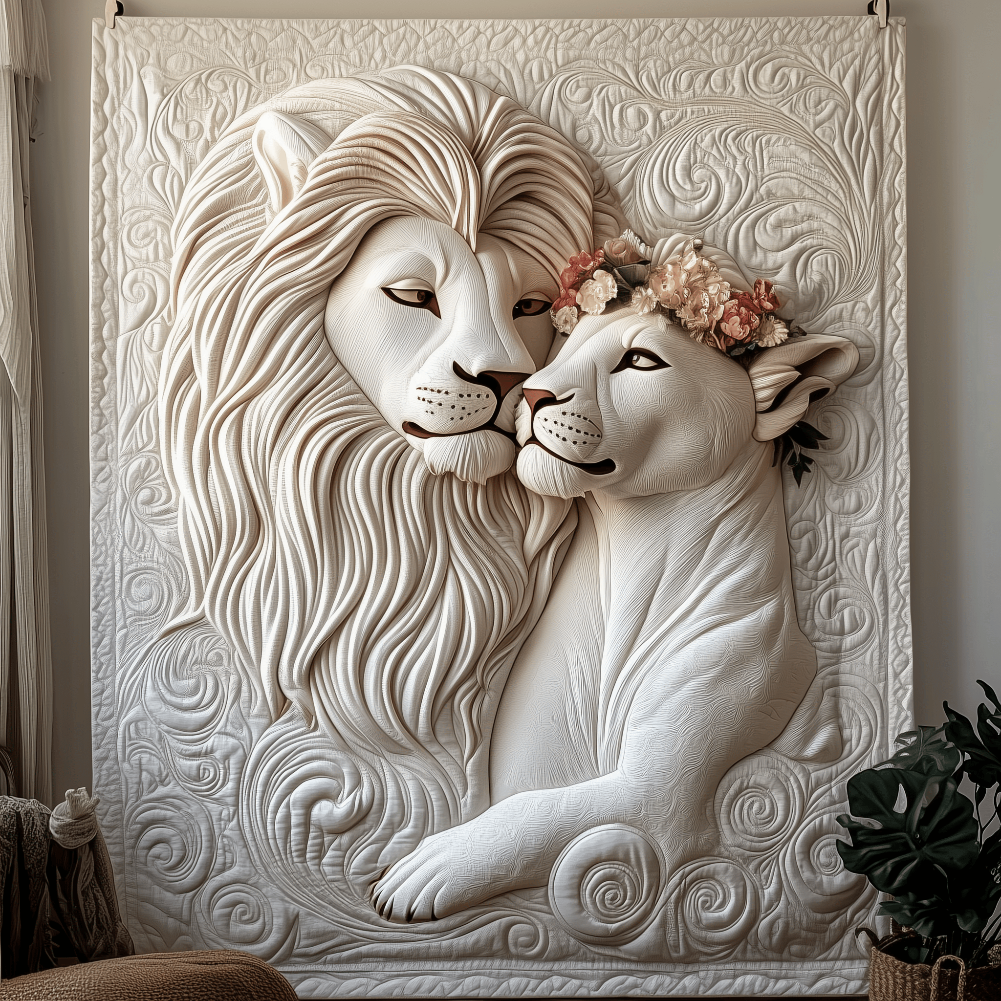 Happy Lion Couple Quilted Blanket Feel Closer to Your Loved Ones with a Shared Blanket Happy Lion Couple Quilted Blanket Feel Closer to Your Loved Ones with a Shared Blanket