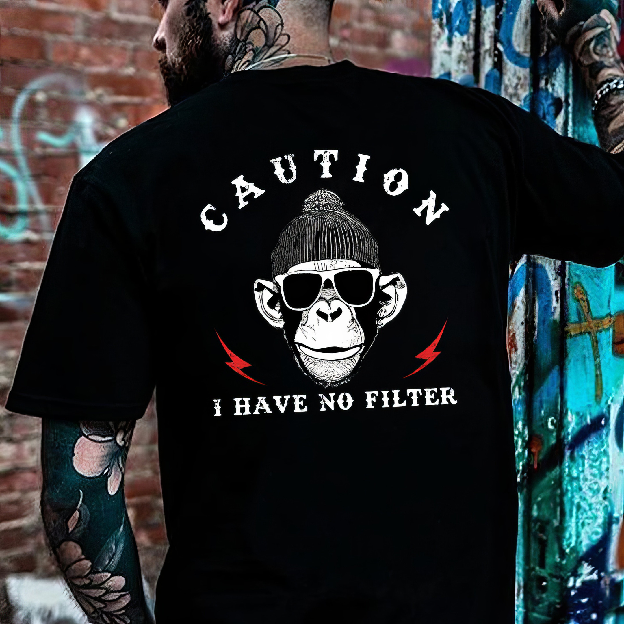 Happy Monkey Caution I Have No Filter T-Shirt Sentimental Father'S Day Gifts Happy Monkey Caution I Have No Filter T-Shirt Sentimental Father'S Day Gifts