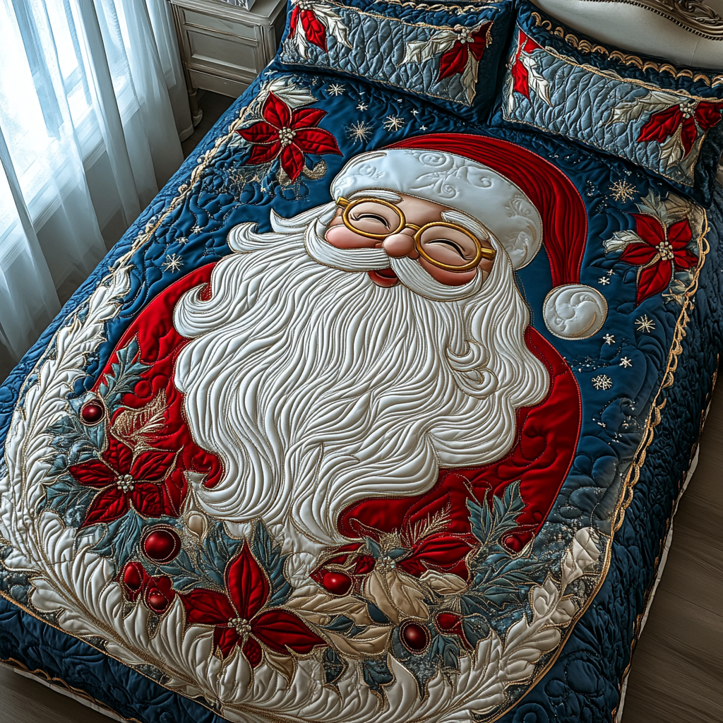 Happy Santa Quilted Bedding Set Gifts For The Family Christmas Happy Santa Quilted Bedding Set Gifts For The Family Christmas