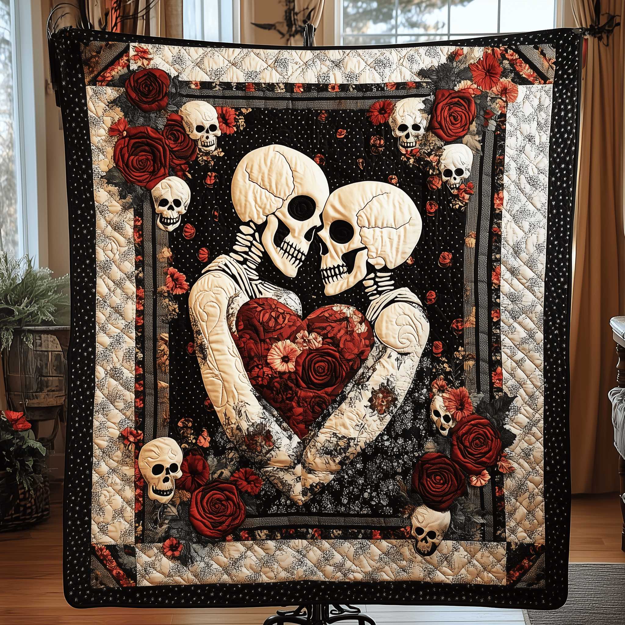 Happy Skull Couple Quilted Blanket Experience True Personal Comfort with Our Blanket Happy Skull Couple Quilted Blanket Experience True Personal Comfort with Our Blanket