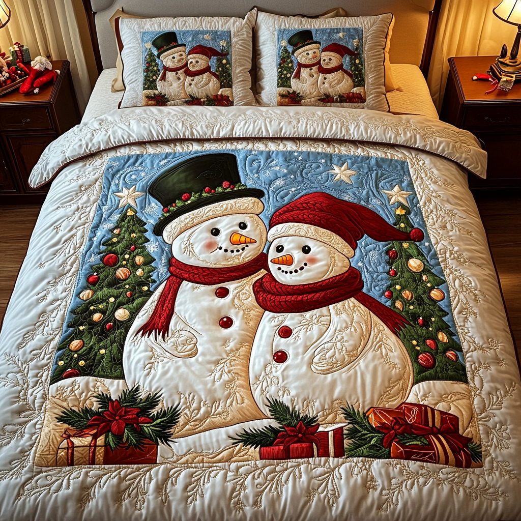 Happy Snowmen Quilted Bedding Set Christmas Gifts Happy Snowmen Quilted Bedding Set Christmas Gifts