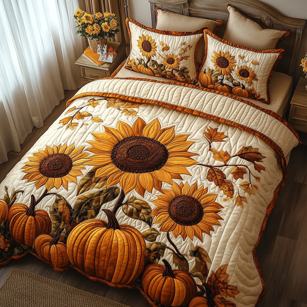 Harvest Field Quilted Bedding Set Sunflower Gifts For Friends Harvest Field Quilted Bedding Set Sunflower Gifts For Friends