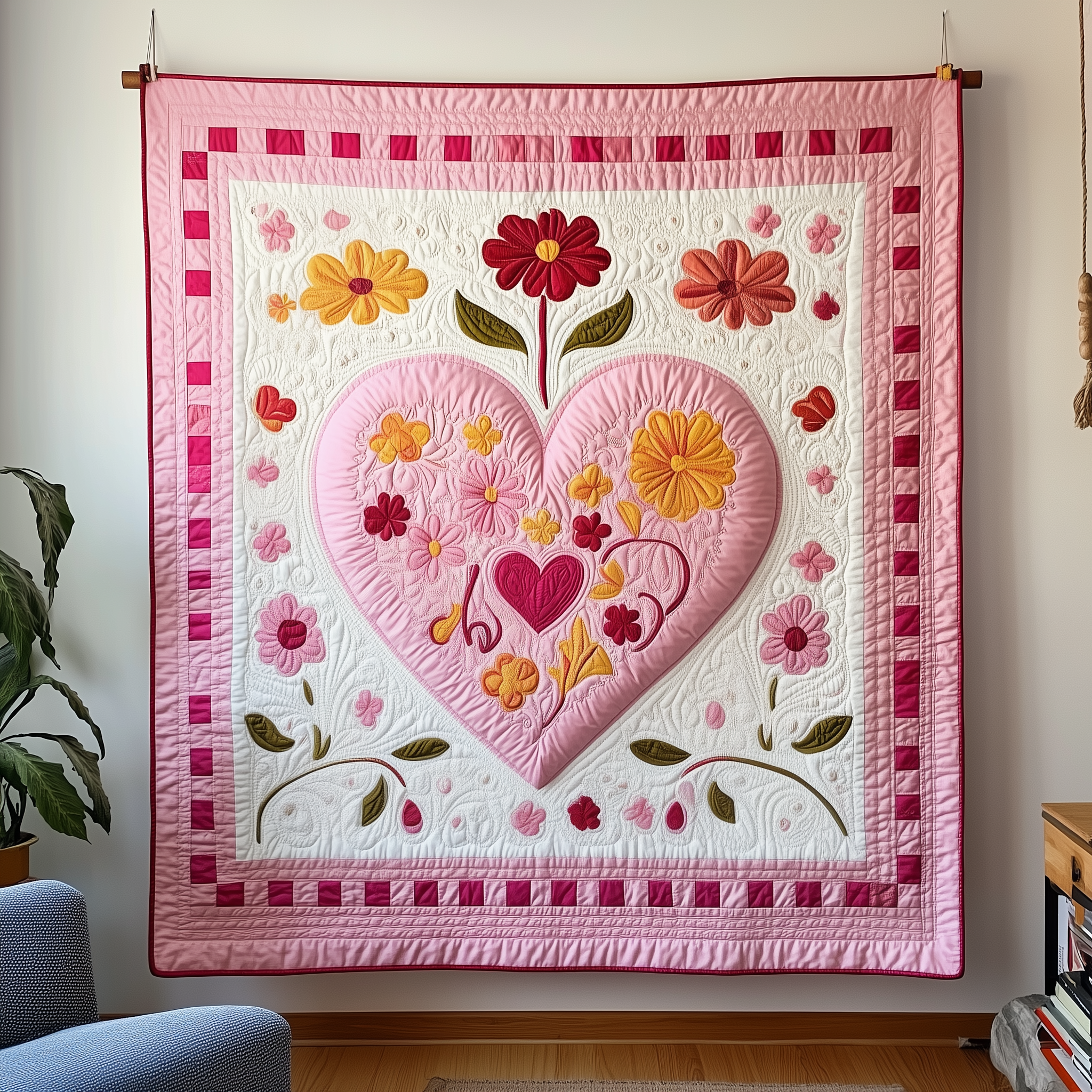 Heart In Bloom Quilted Blanket Unique Throw Blanket Item Merch Cute Valentines Gifts Heart In Bloom Quilted Blanket Unique Throw Blanket Item Merch Cute Valentines Gifts