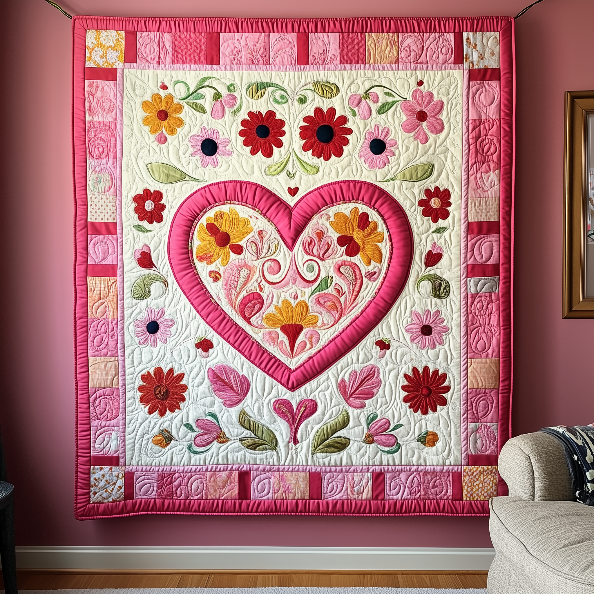 Heart In Bloom Quilted Blanket Unique Throw Blanket Item Merch Gift Suggestions For Valentine'S Day Heart In Bloom Quilted Blanket Unique Throw Blanket Item Merch Gift Suggestions For Valentine'S Day