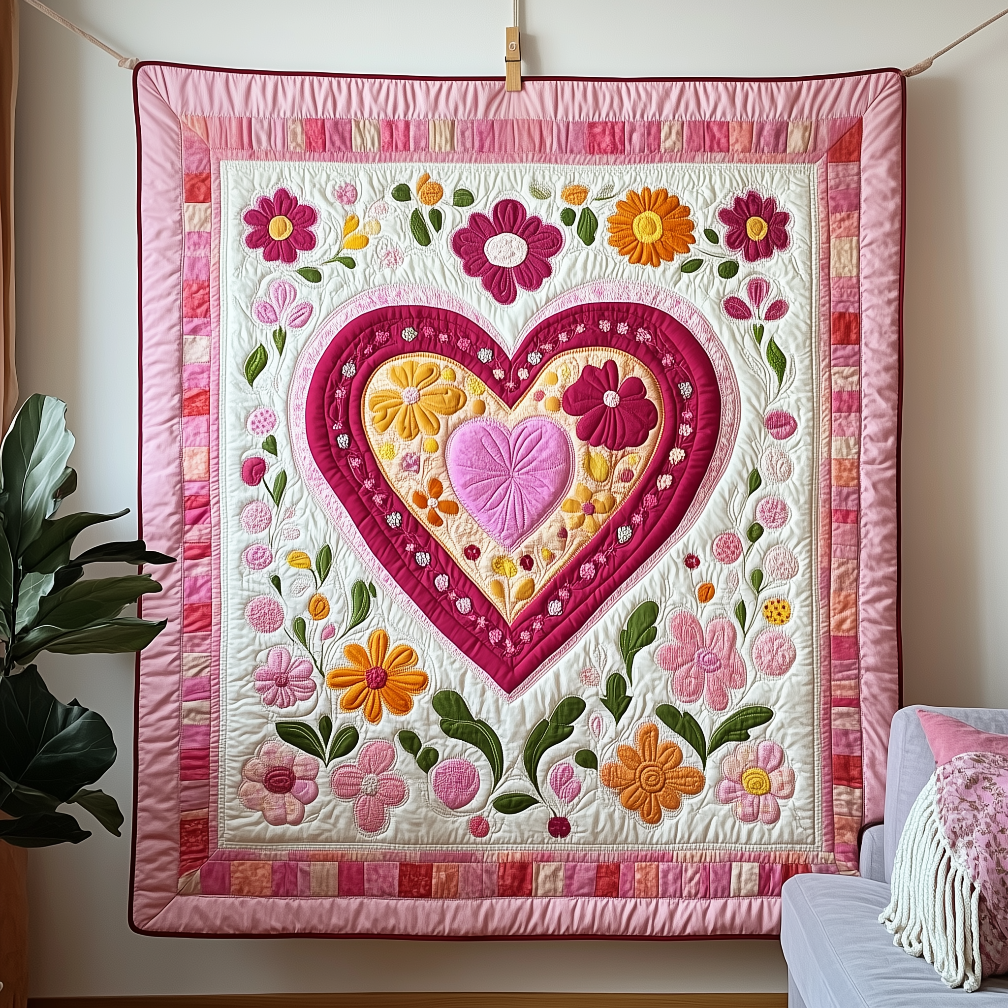 Heart In Bloom Quilted Blanket Unique Throw Blanket Item Merch Unique Valentines Gifts Heart In Bloom Quilted Blanket Unique Throw Blanket Item Merch Unique Valentines Gifts