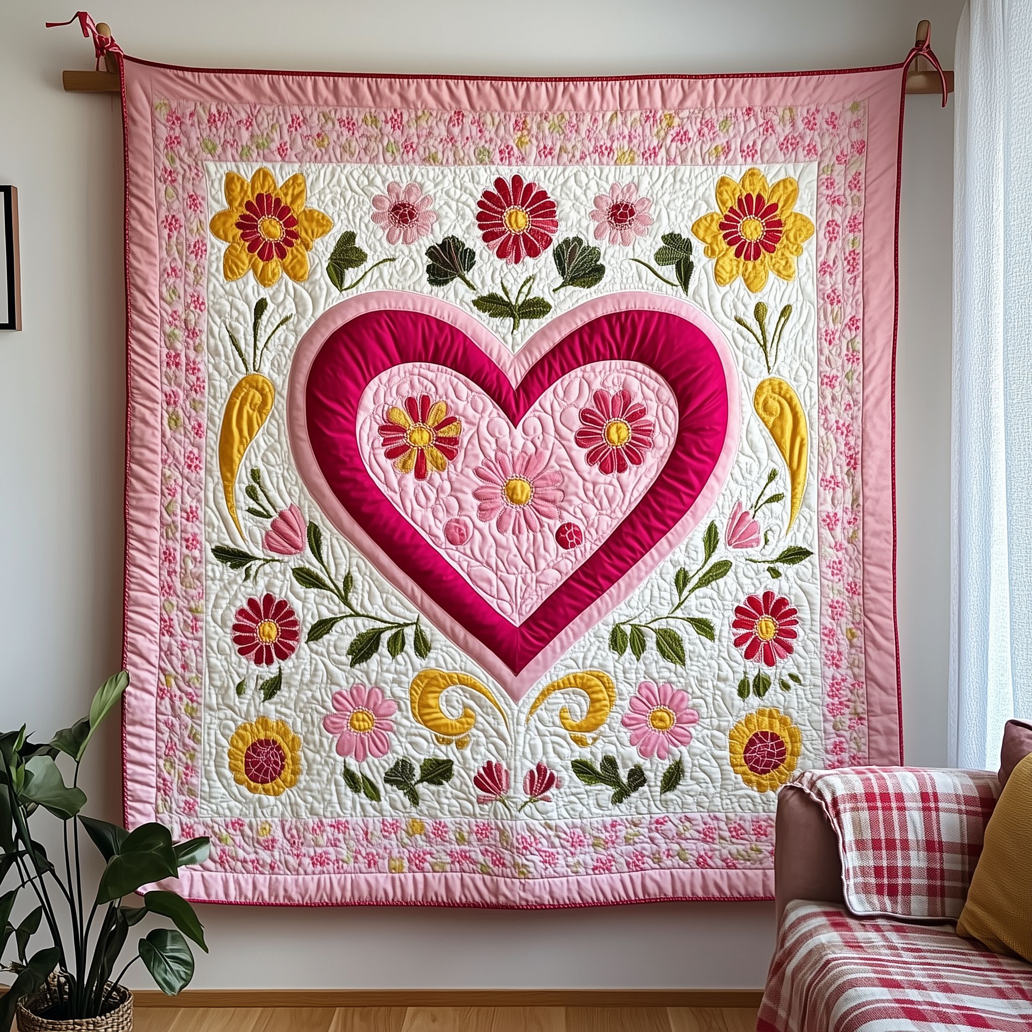 Heart In Bloom Quilted Blanket Unique Throw Blanket Item Merch Valentine'S Day Ideas Heart In Bloom Quilted Blanket Unique Throw Blanket Item Merch Valentine'S Day Ideas