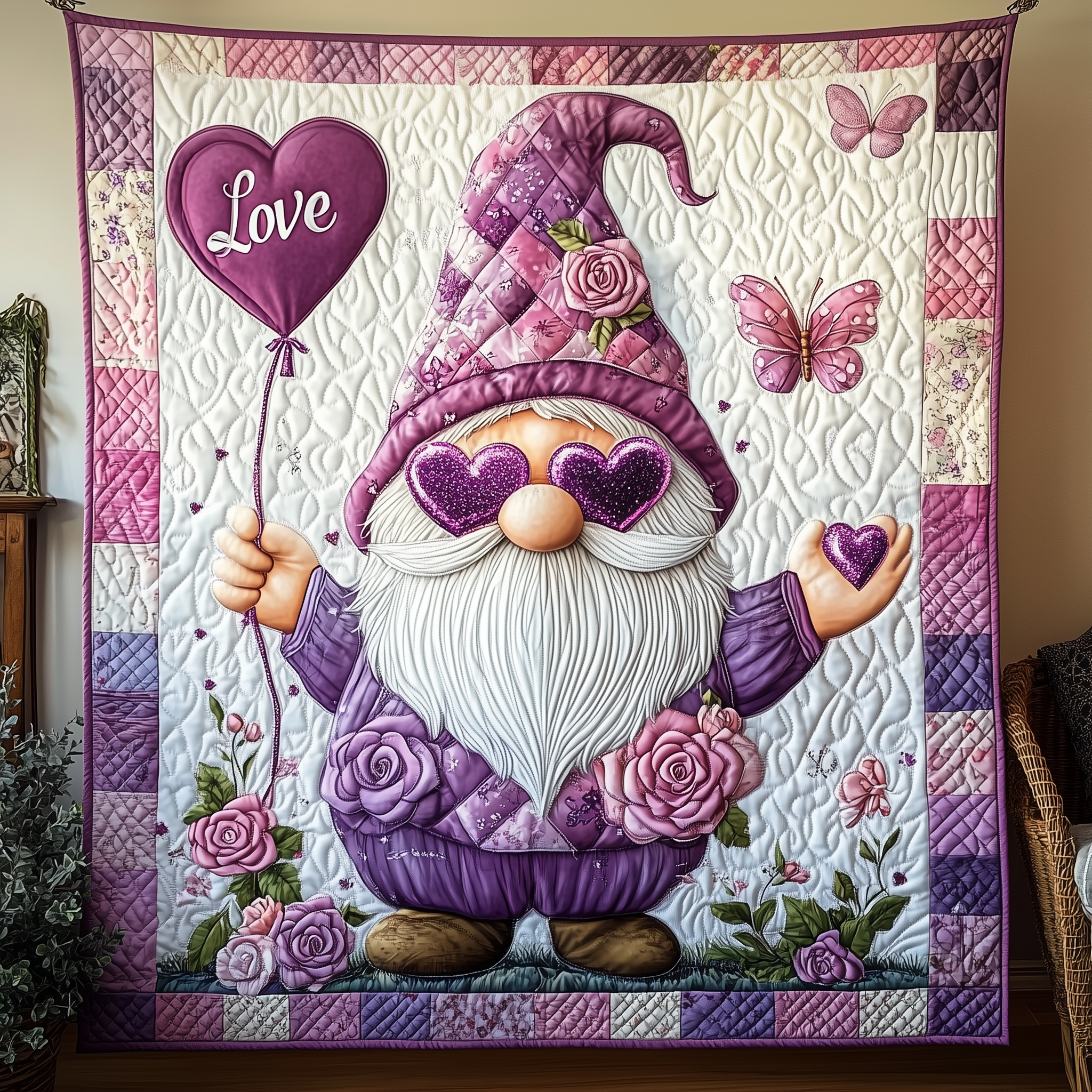 Heartful Gnomes Quilted Blanket Best Throw Blanket Best Valentine'S Day Gifts For Him Heartful Gnomes Quilted Blanket Best Throw Blanket Best Valentine'S Day Gifts For Him