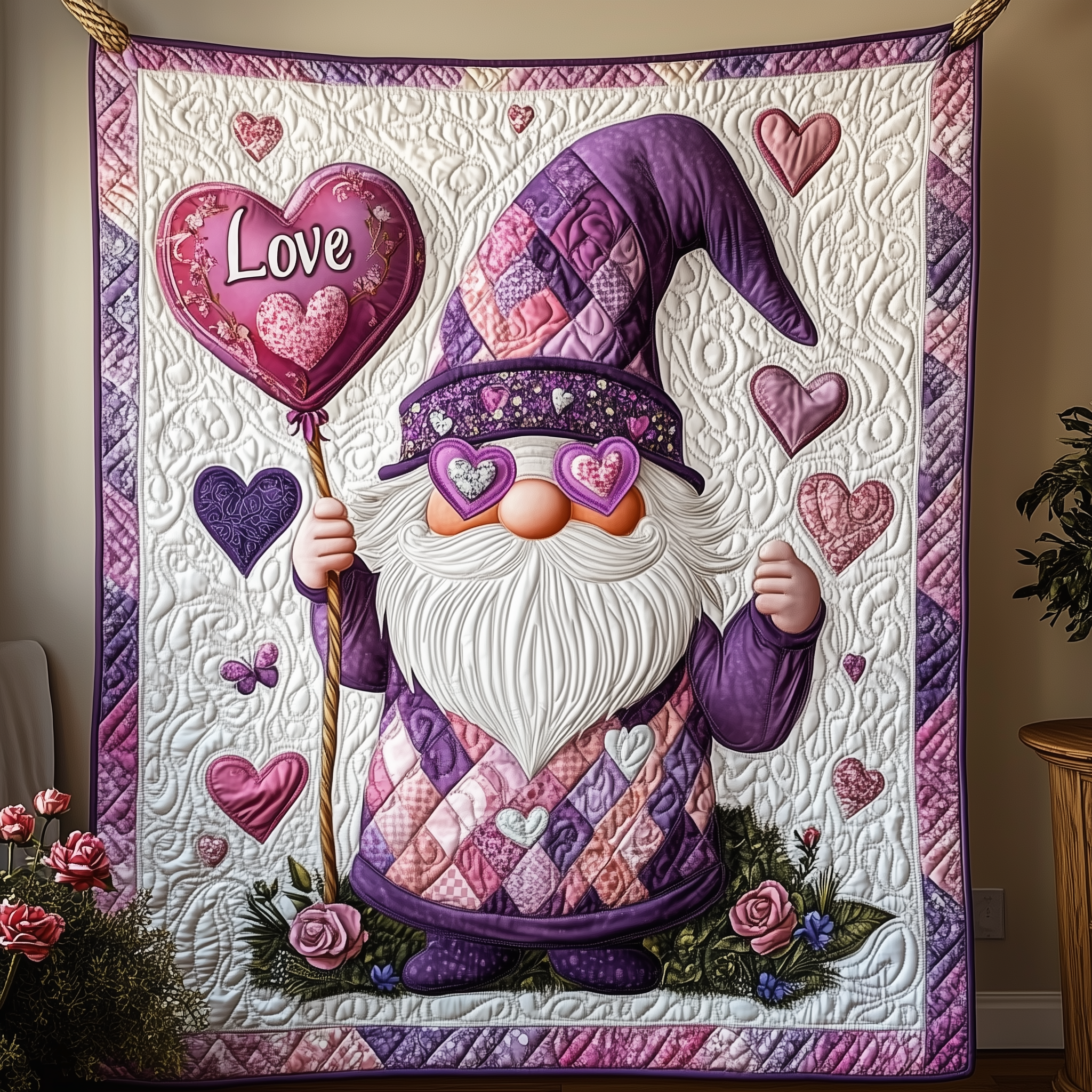 Heartful Gnomes Quilted Blanket Best Throw Blanket Valentine Gift For Wife Heartful Gnomes Quilted Blanket Best Throw Blanket Valentine Gift For Wife