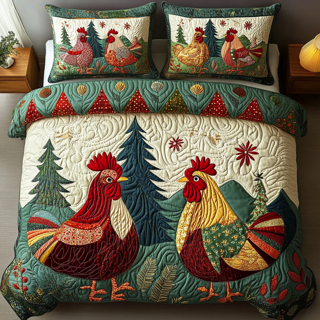 Hen House Charm Quilted Bedding Set Gifts For People With Chickens Hen House Charm Quilted Bedding Set Gifts For People With Chickens