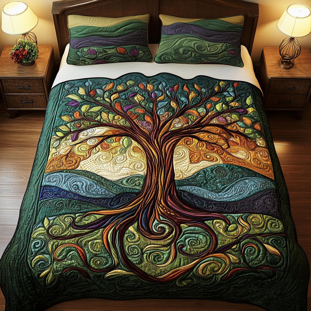 Heritage Tree Quilted Bedding Set Family Christmas Gifts Heritage Tree Quilted Bedding Set Family Christmas Gifts