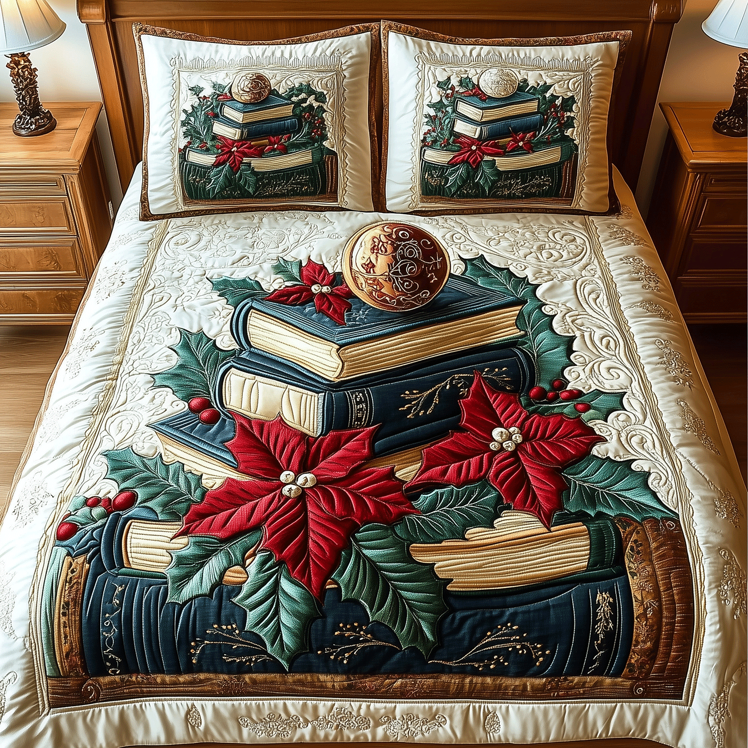 Holiday Book Haven Quilted Bedding Set Best Gifts For Book Readers Holiday Book Haven Quilted Bedding Set Best Gifts For Book Readers