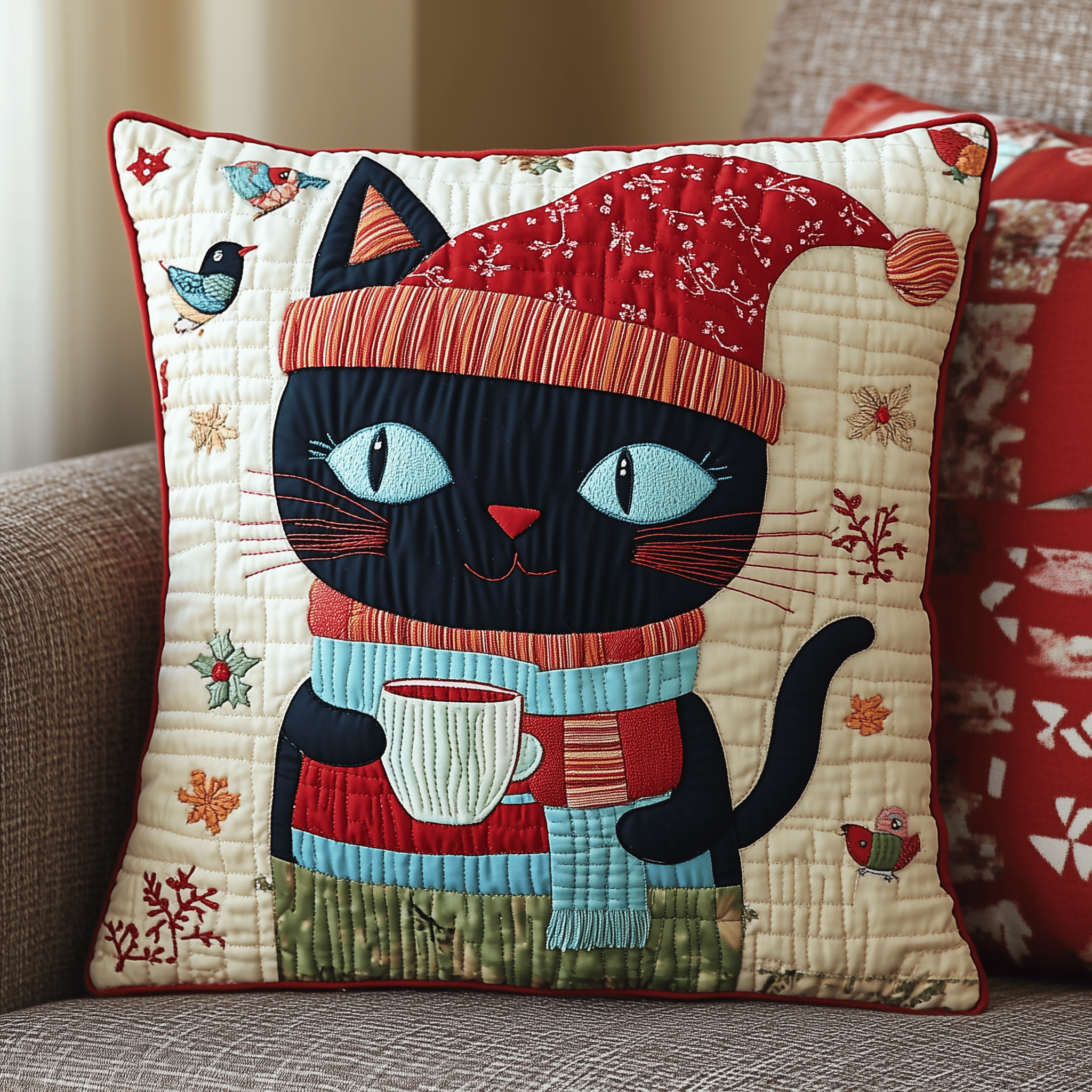 Holiday Chilling Kitty Quilted Pillow Case Feel the Energy of a Restful Night Holiday Chilling Kitty Quilted Pillow Case Feel the Energy of a Restful Night