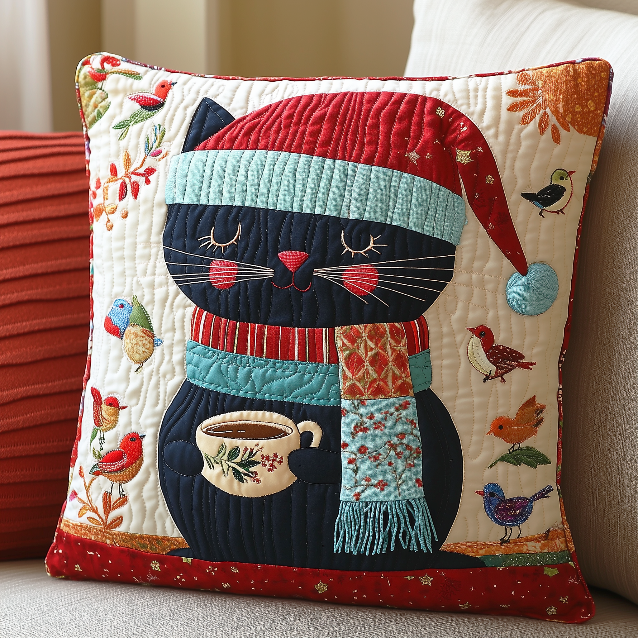Holiday Chilling Kitty Quilted Pillow Case Feel the Power of Restful Nights Every Night Holiday Chilling Kitty Quilted Pillow Case Feel the Power of Restful Nights Every Night