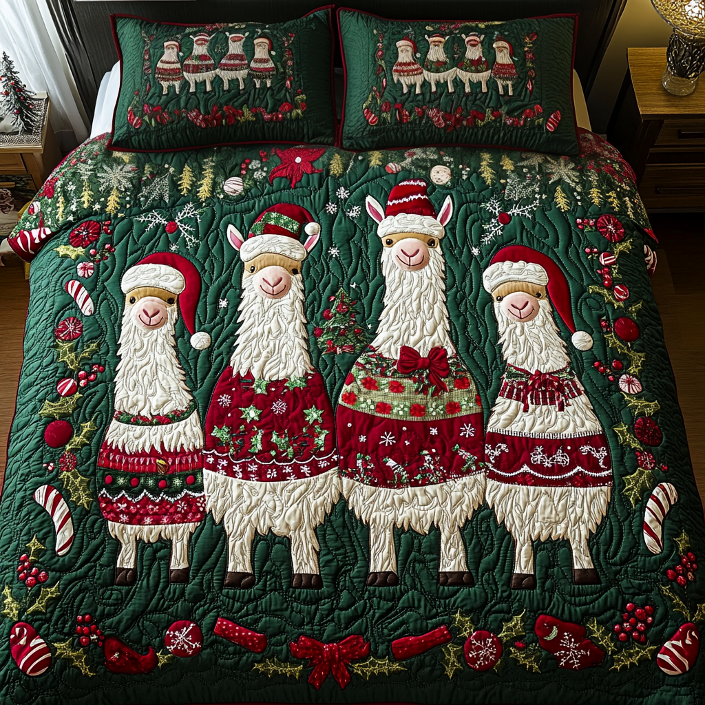 Holiday Herd Quilted Bedding Set Gifts For Llama Lovers Holiday Herd Quilted Bedding Set Gifts For Llama Lovers