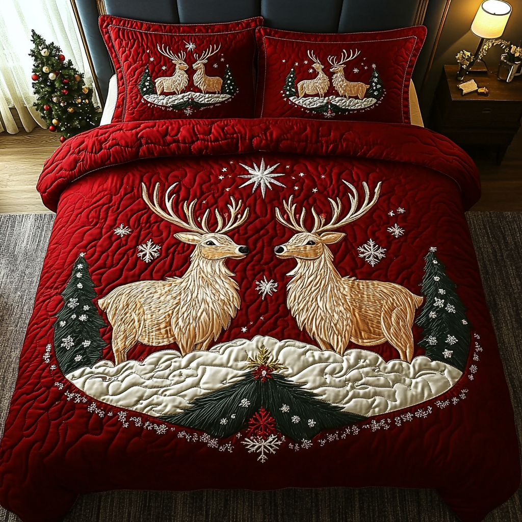 Holiday Herd Quilted Bedding Set Reindeer Christmas Presents Holiday Herd Quilted Bedding Set Reindeer Christmas Presents