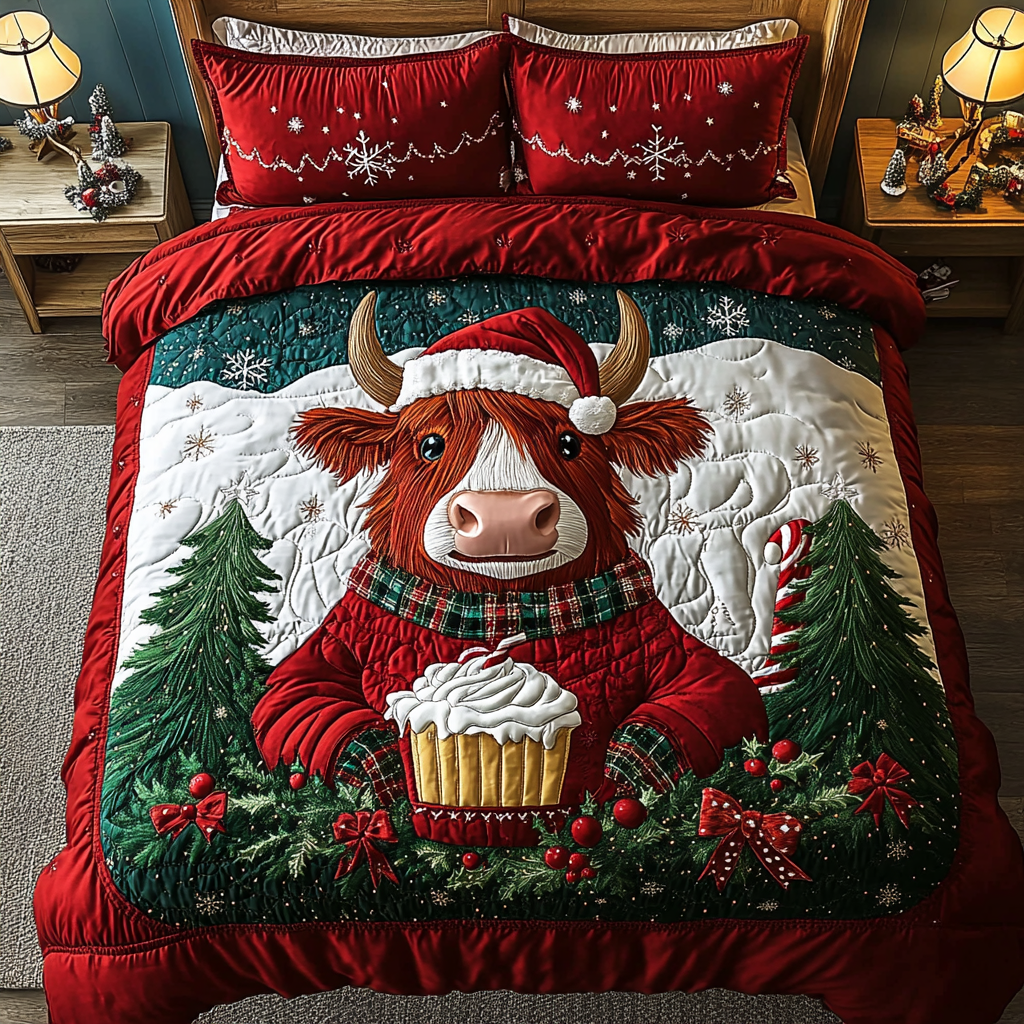 Holiday Horns Quilted Bedding Set Gifts For Cow Lovers Holiday Horns Quilted Bedding Set Gifts For Cow Lovers